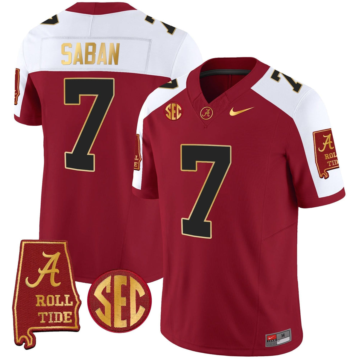 Nick Saban ACT #7 Champions Gold Trim Vapor Jersey
