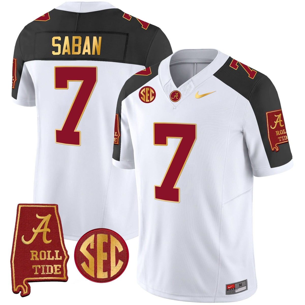 Nick Saban ACT #7 Champions Gold Trim Vapor Jersey