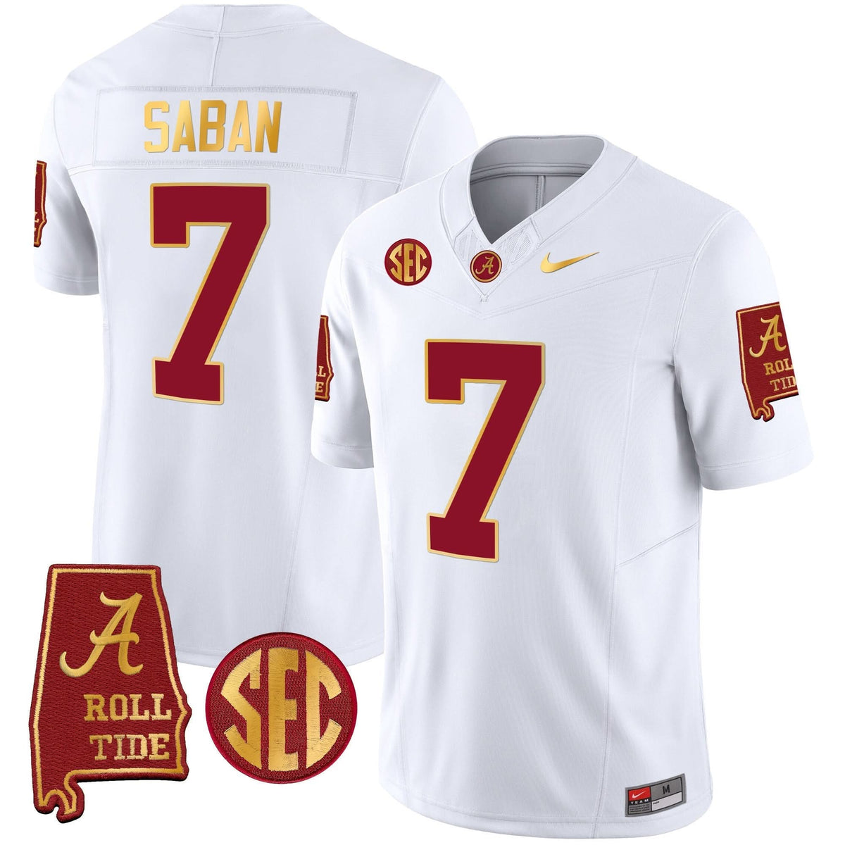 Nick Saban ACT #7 Champions Gold Trim Vapor Jersey
