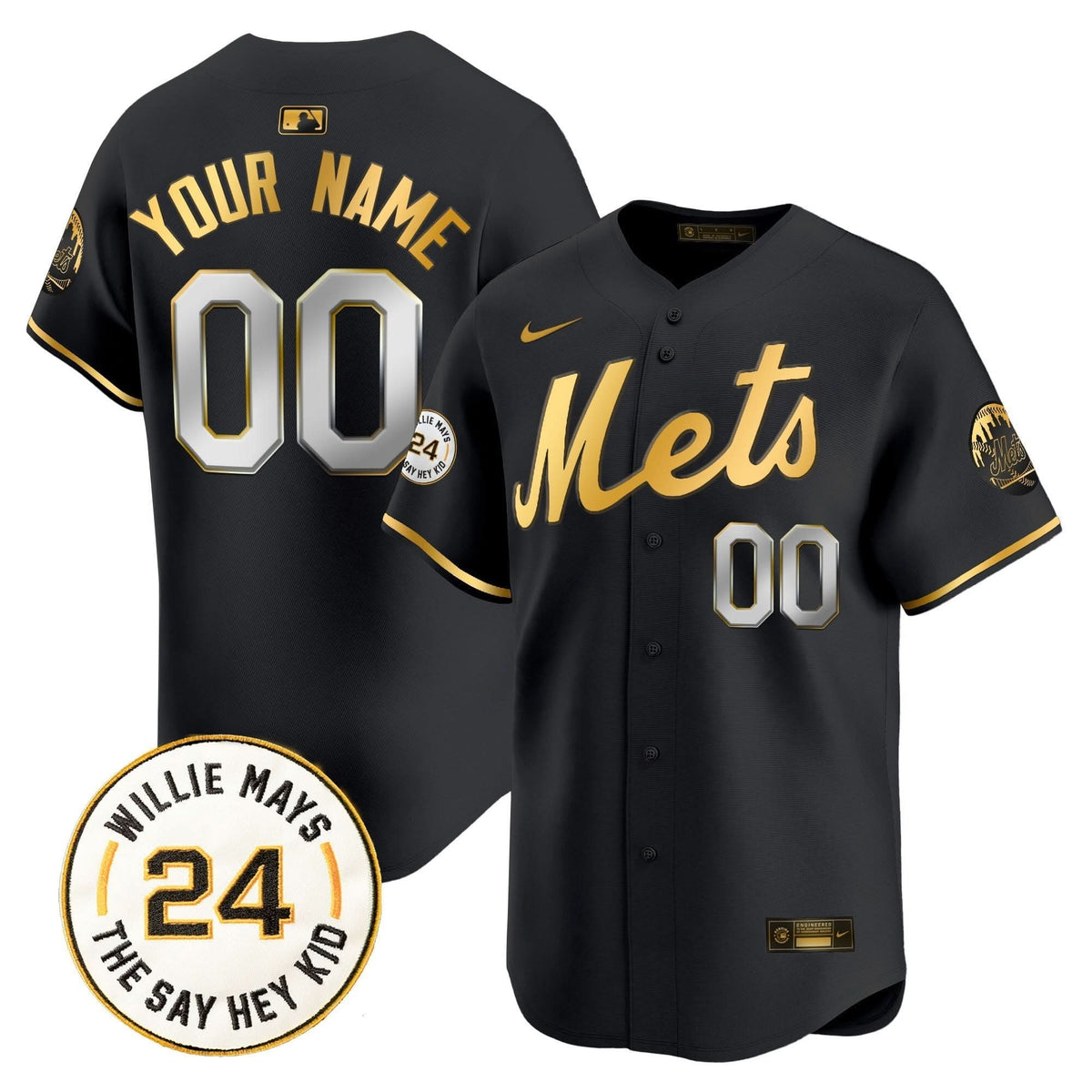 NYM Willie Mays Patch Vapor Premier Limited Custom Jersey - Stitched