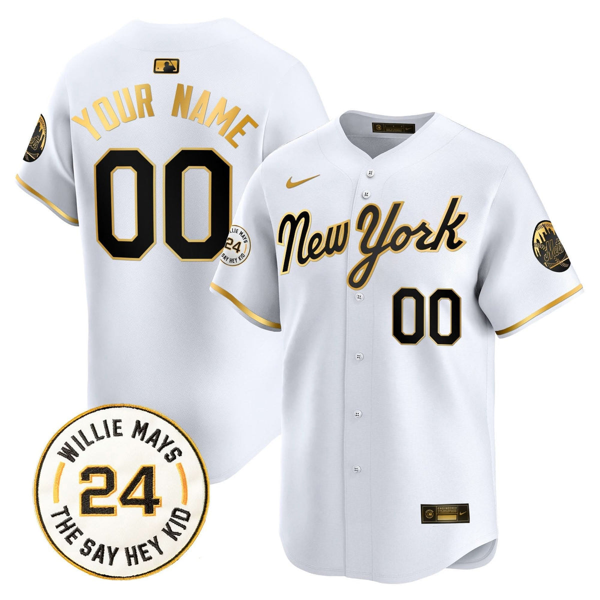 NYM Willie Mays Patch Vapor Premier Limited Custom Jersey - Stitched
