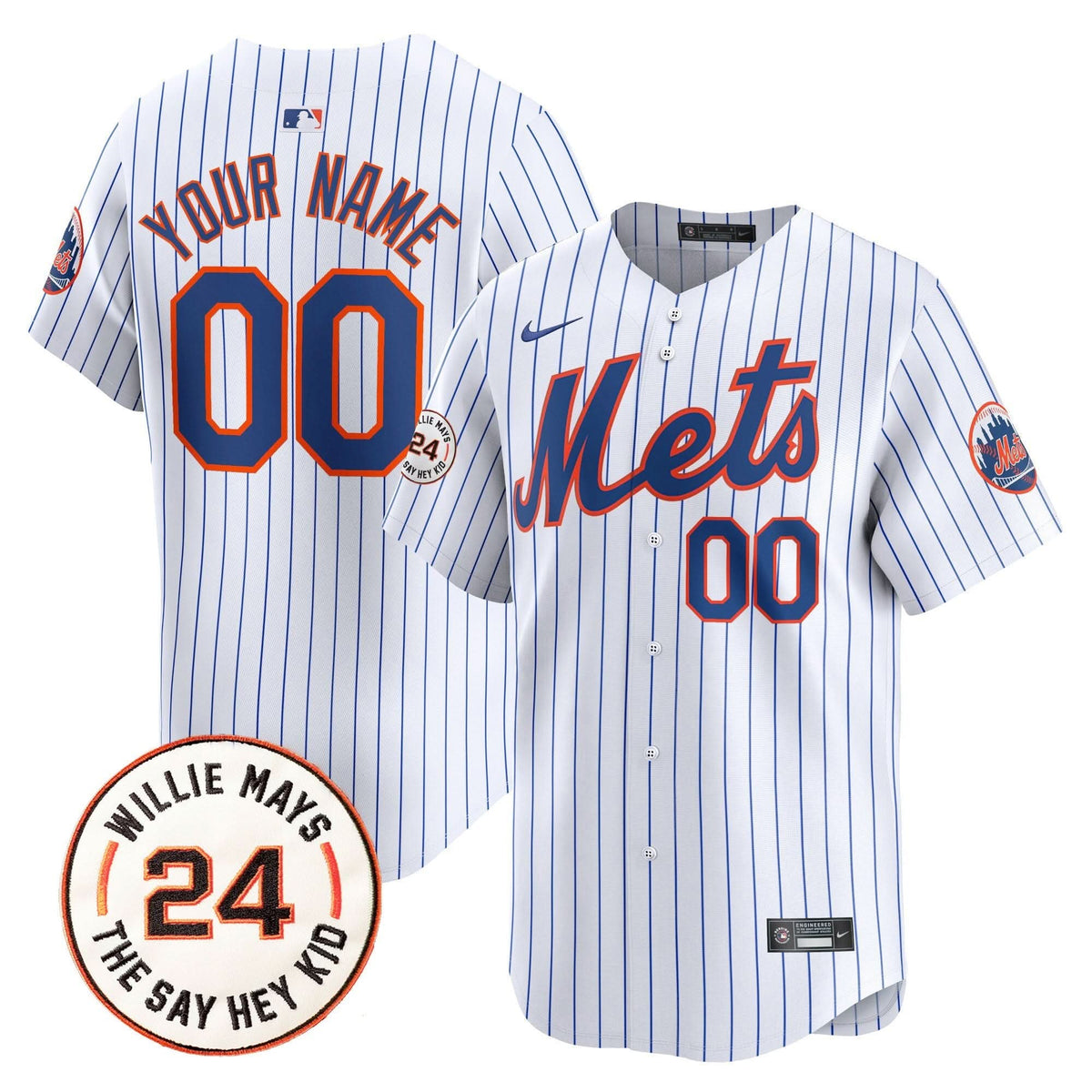 NYM Willie Mays Patch Vapor Premier Limited Custom Jersey - Stitched
