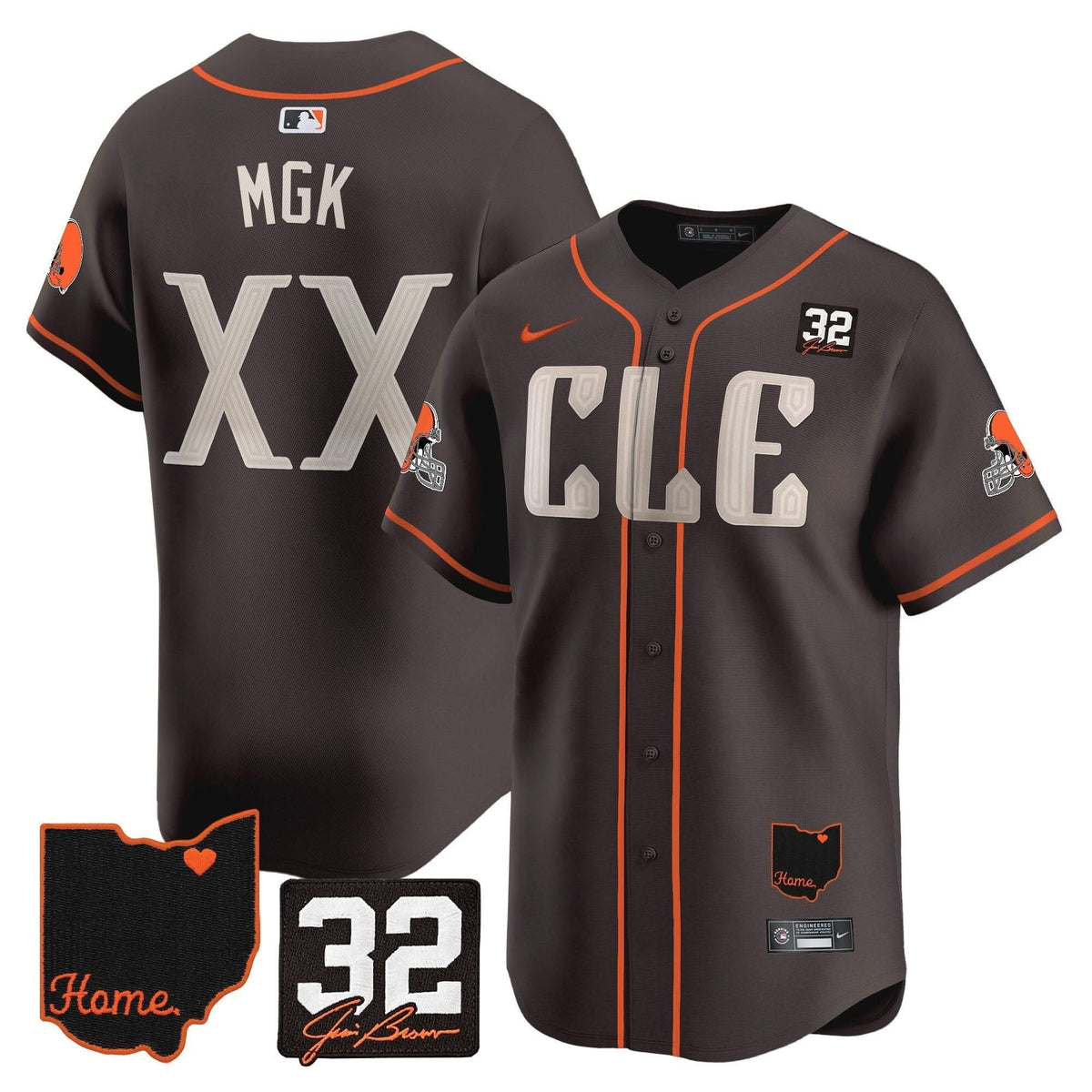 CLE #32 Jim Brown Memorial & Home Patch Vapor Premier Limited Jersey - Stitched