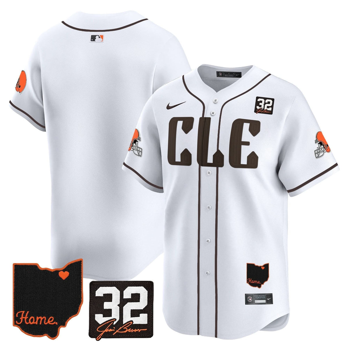 CLE #32 Jim Brown Memorial & Home Patch Vapor Premier Limited Jersey - Stitched