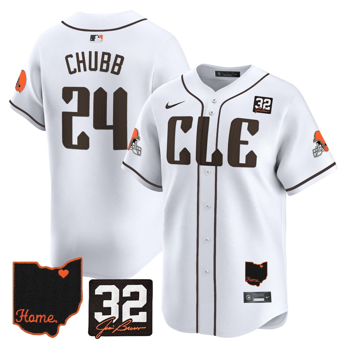 CLE #32 Jim Brown Memorial & Home Patch Vapor Premier Limited Jersey - Stitched