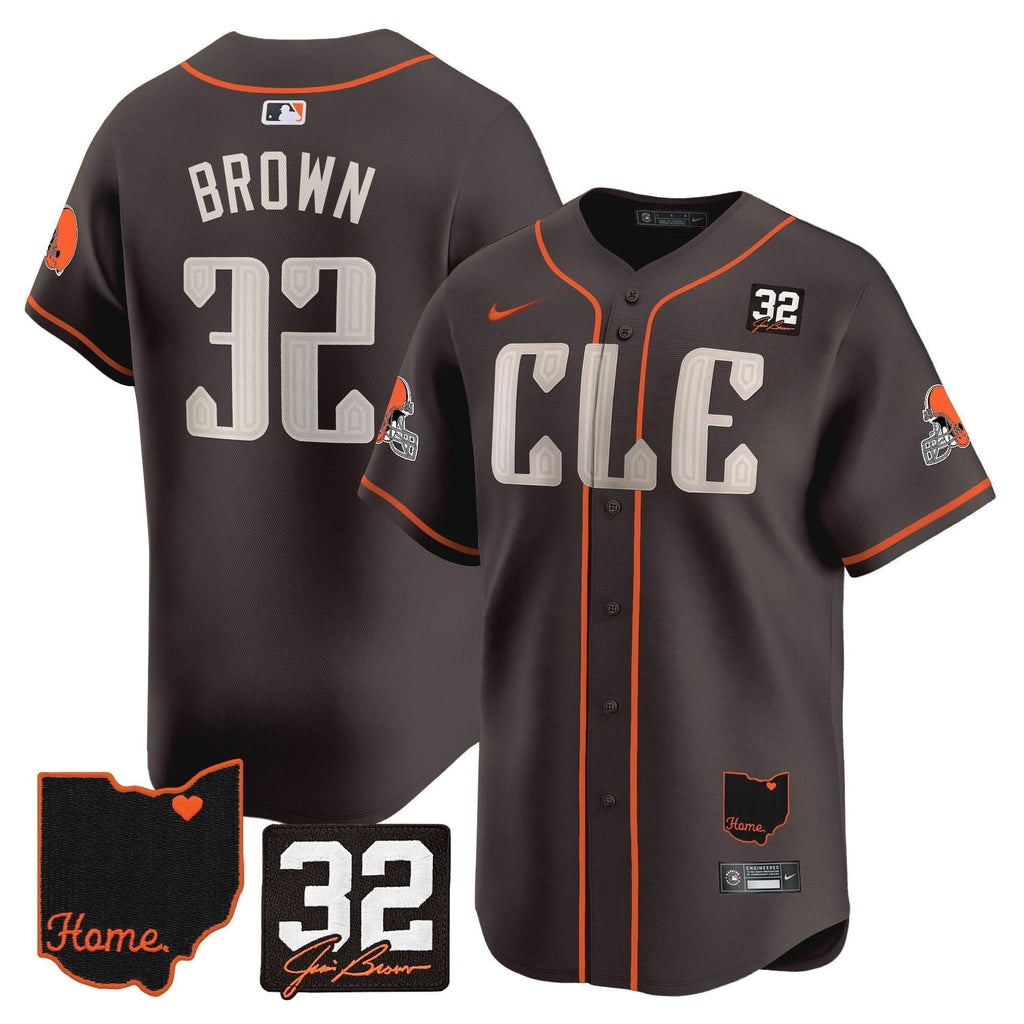 CLE #32 Jim Brown Memorial & Home Patch Vapor Premier Limited Jersey - Stitched