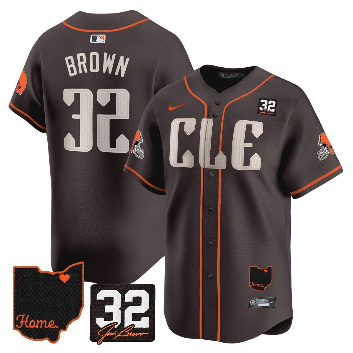 CLE #32 Jim Brown Memorial & Home Patch Vapor Premier Limited Jersey - Stitched