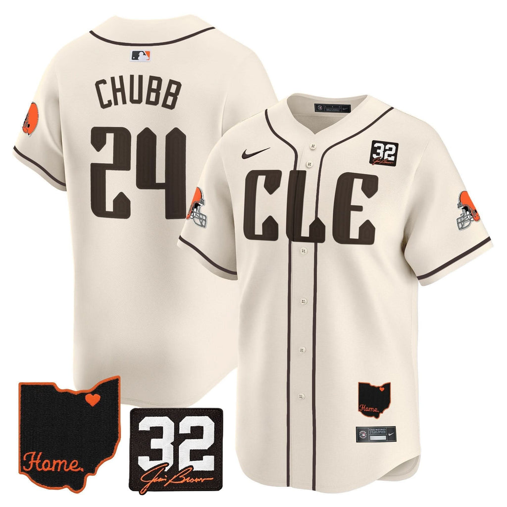 CLE #32 Jim Brown Memorial & Home Patch Vapor Premier Limited Jersey - Stitched