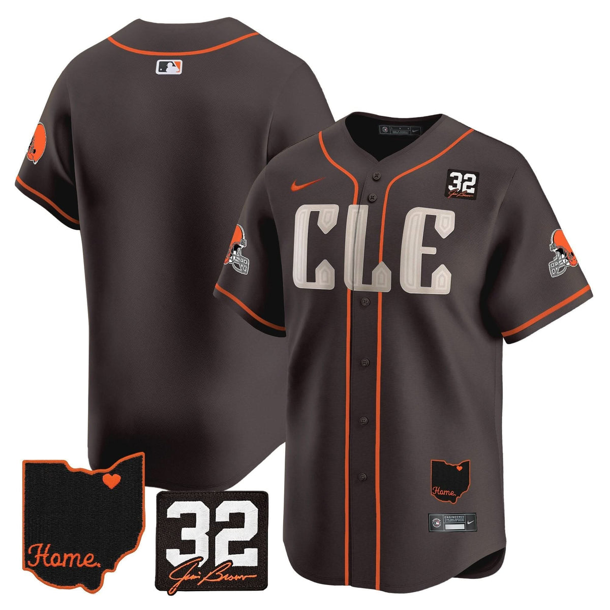 CLE #32 Jim Brown Memorial & Home Patch Vapor Premier Limited Jersey - Stitched