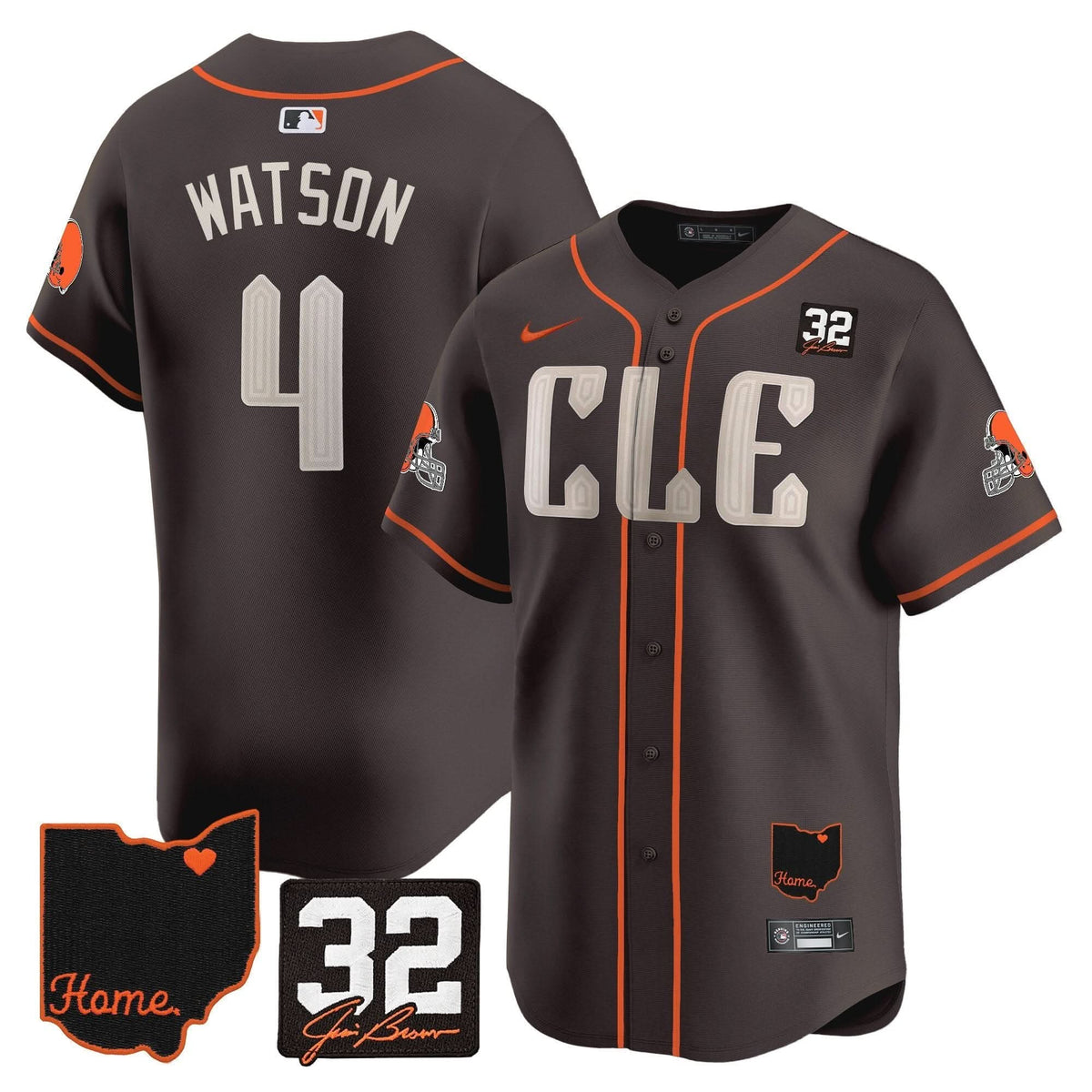 CLE #32 Jim Brown Memorial & Home Patch Vapor Premier Limited Jersey - Stitched