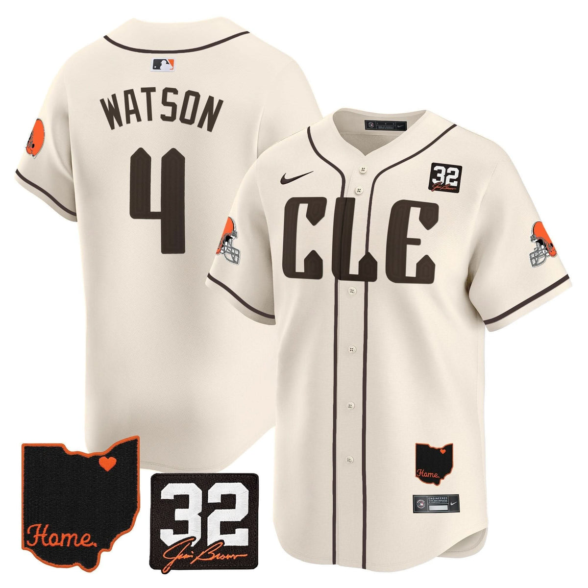 CLE #32 Jim Brown Memorial & Home Patch Vapor Premier Limited Jersey - Stitched