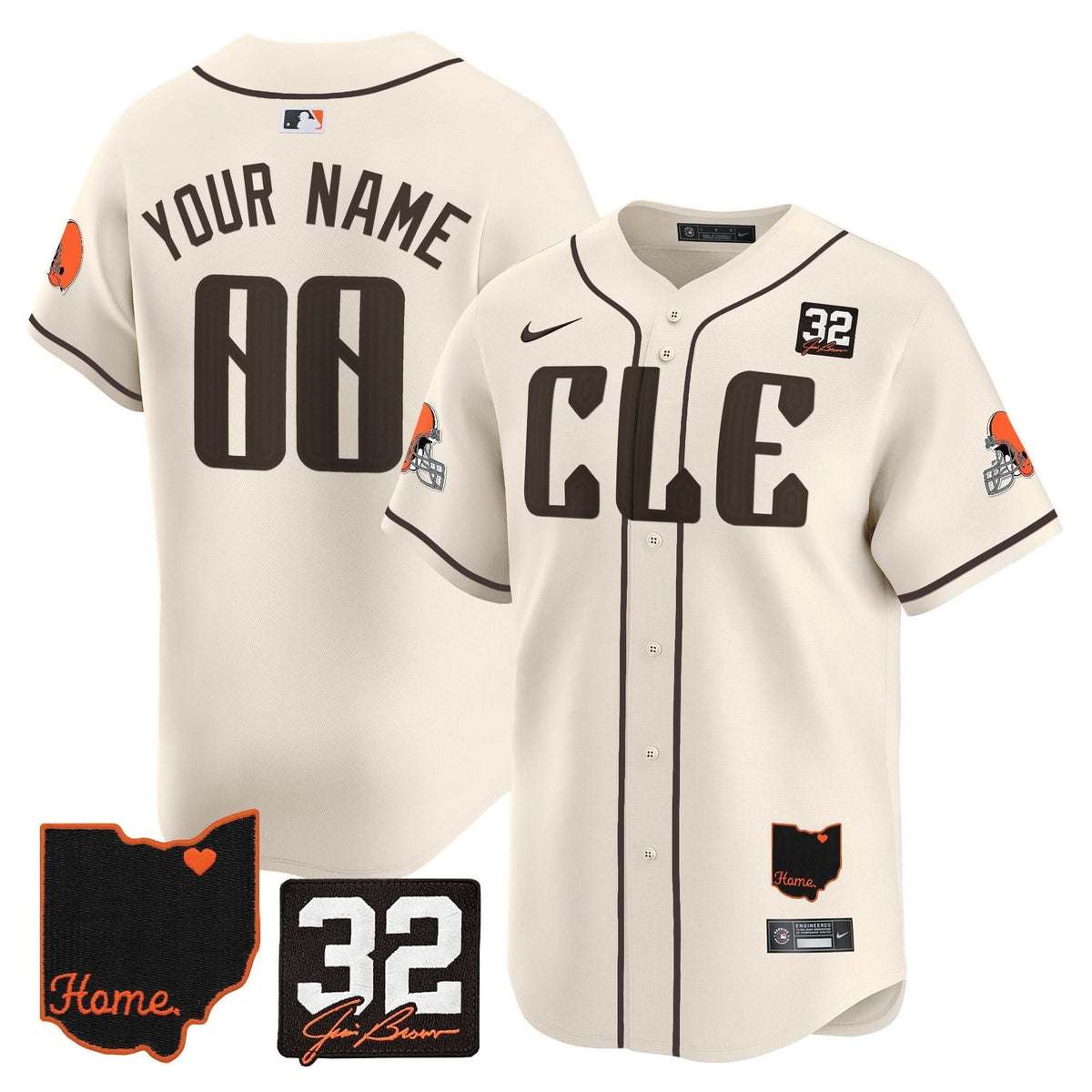 CLE #32 Jim Brown Memorial & Home Patch Vapor Premier Limited Custom Jersey - Stitched