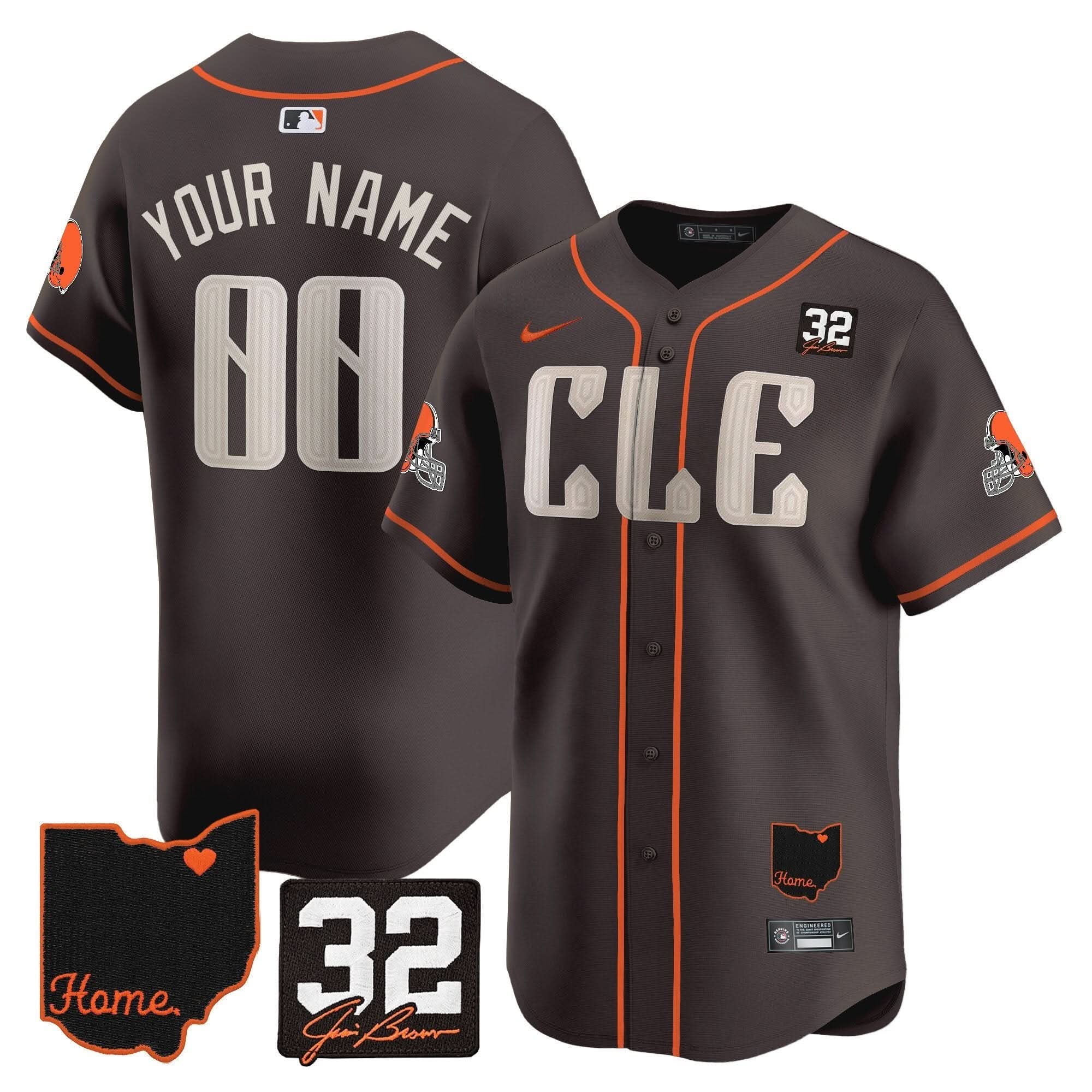 CLE #32 Jim Brown Memorial & Home Patch Vapor Premier Limited Custom Jersey - Stitched