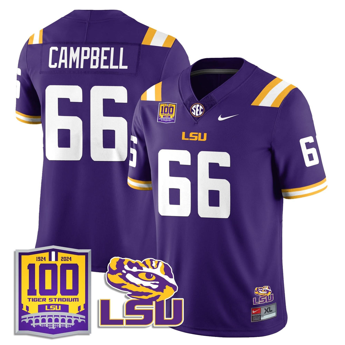 LSU Football 2024 Vapor Jersey - 100th Tigers Stadium