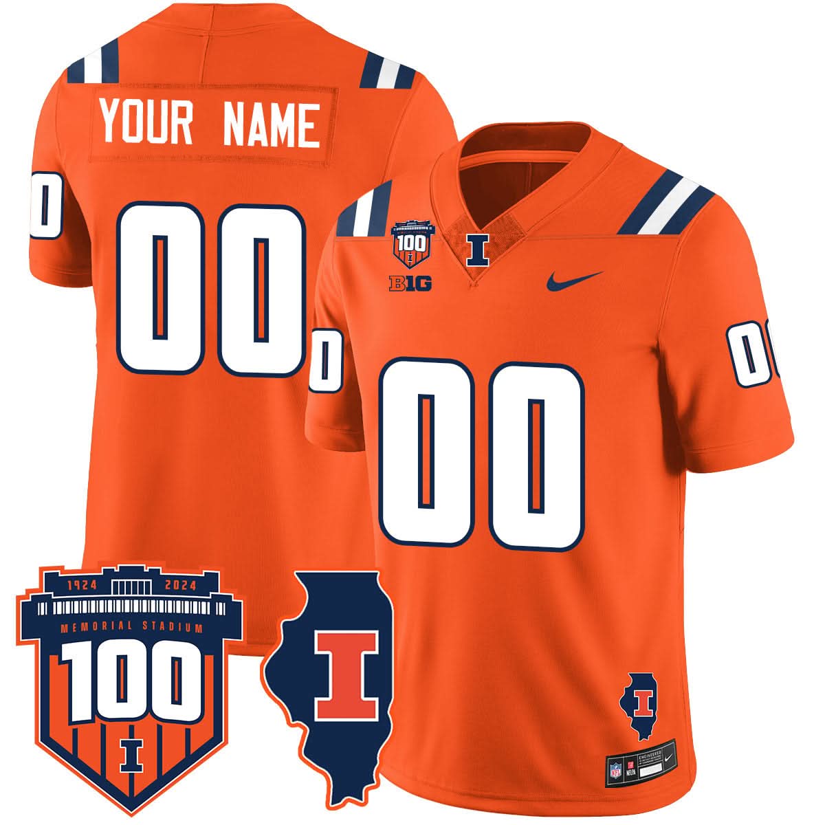 Custom Illinois Football 2024 Vapor Jersey