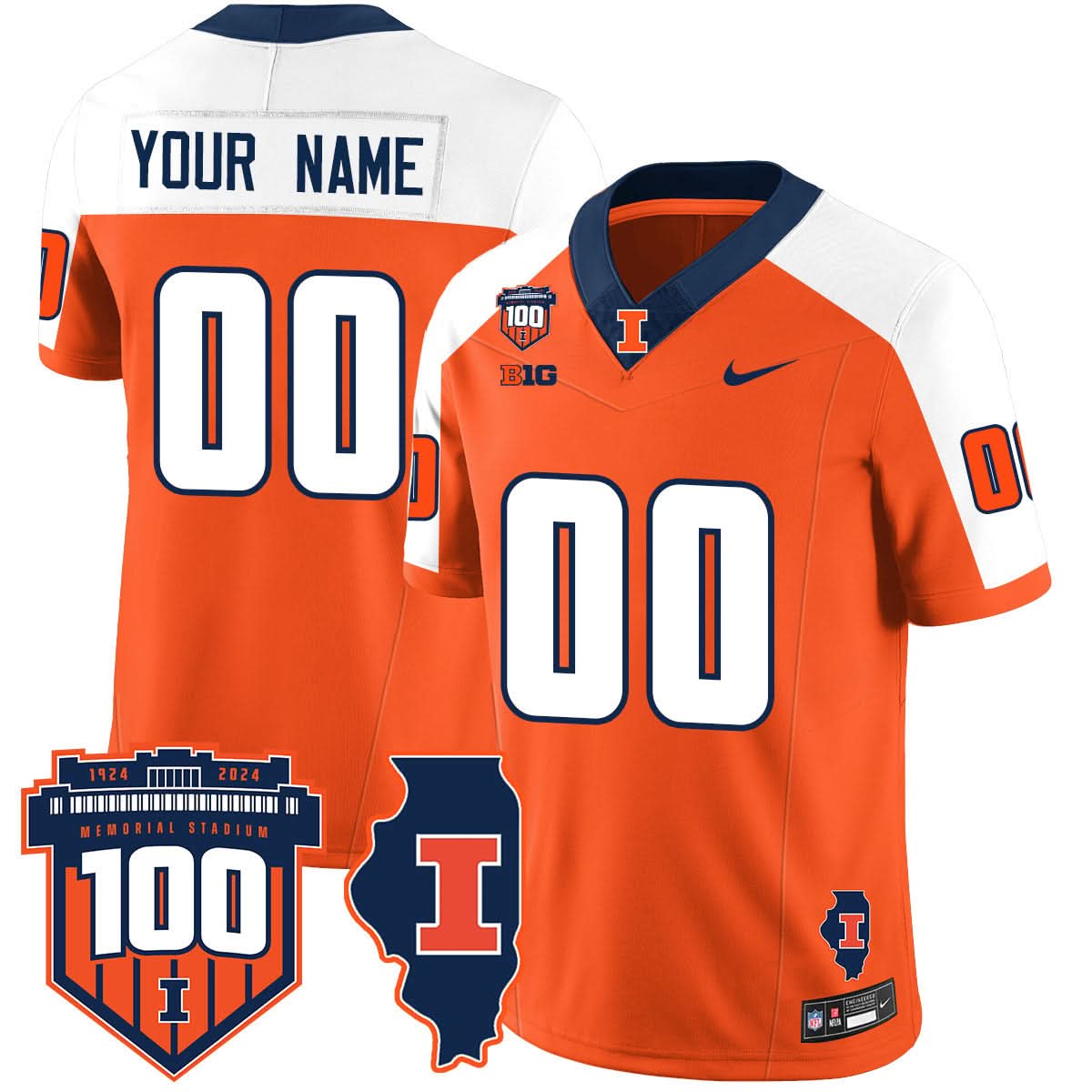 Custom Illinois Football 2024 Vapor Jersey