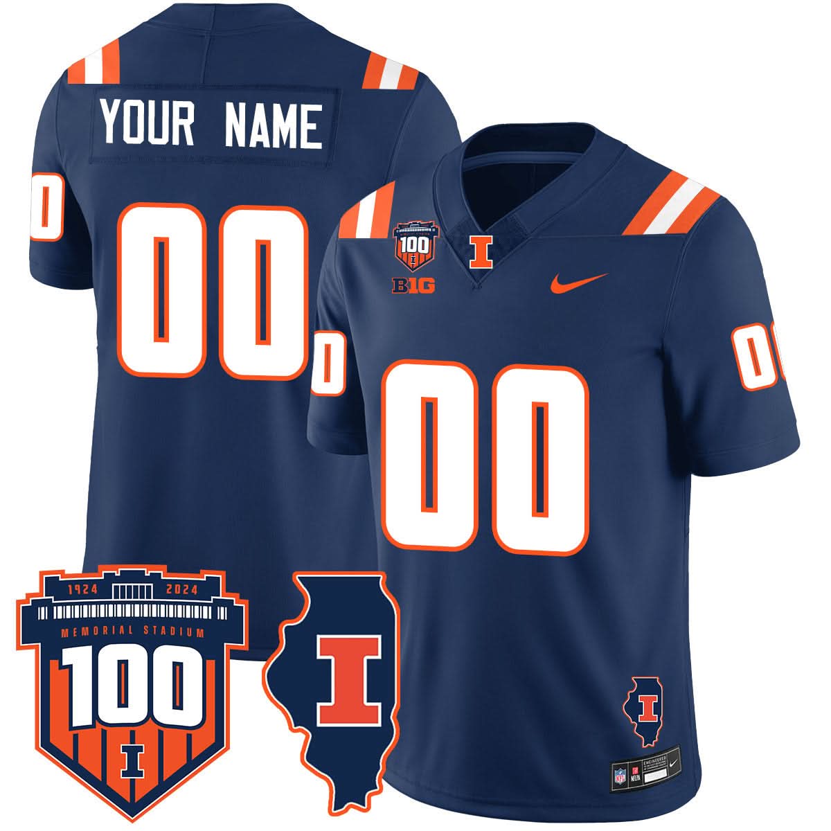 Custom Illinois Football 2024 Vapor Jersey