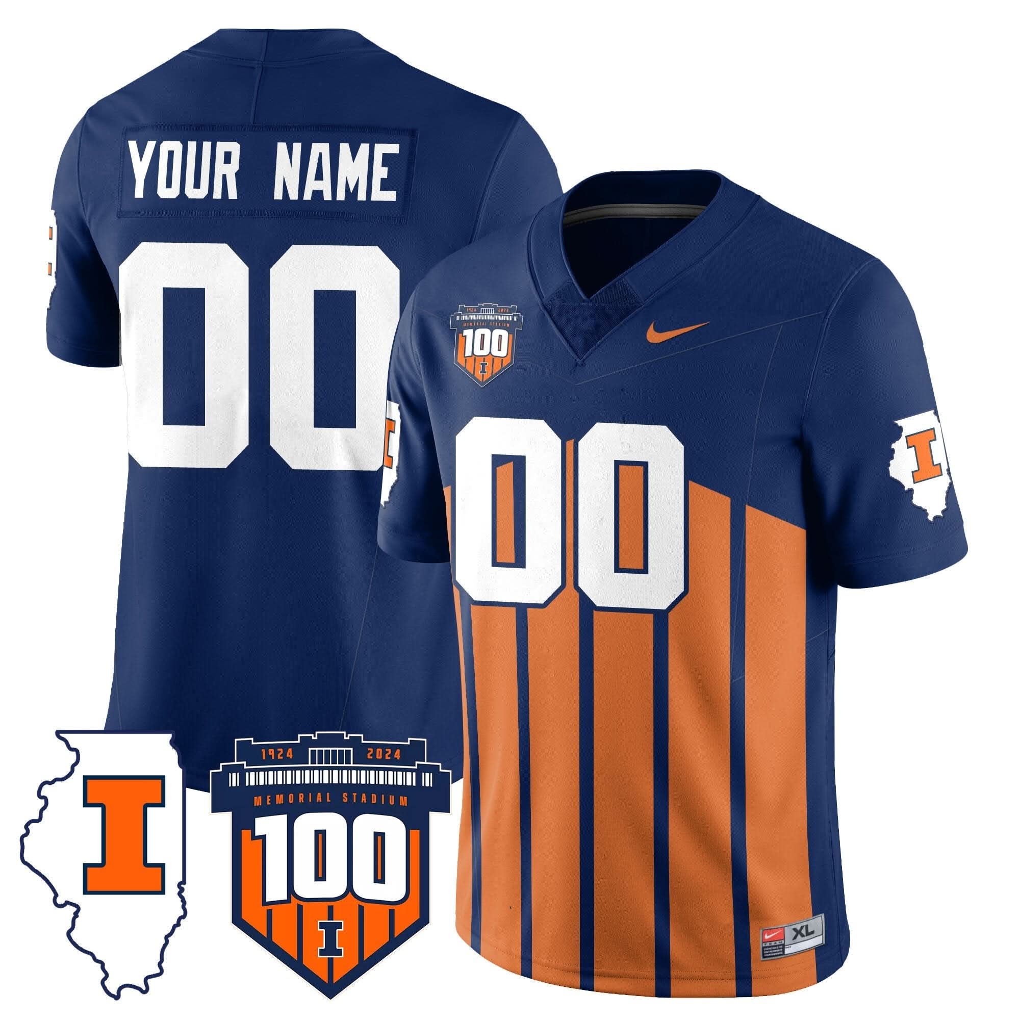 Custom Illinois Football 2024 Vapor Jersey