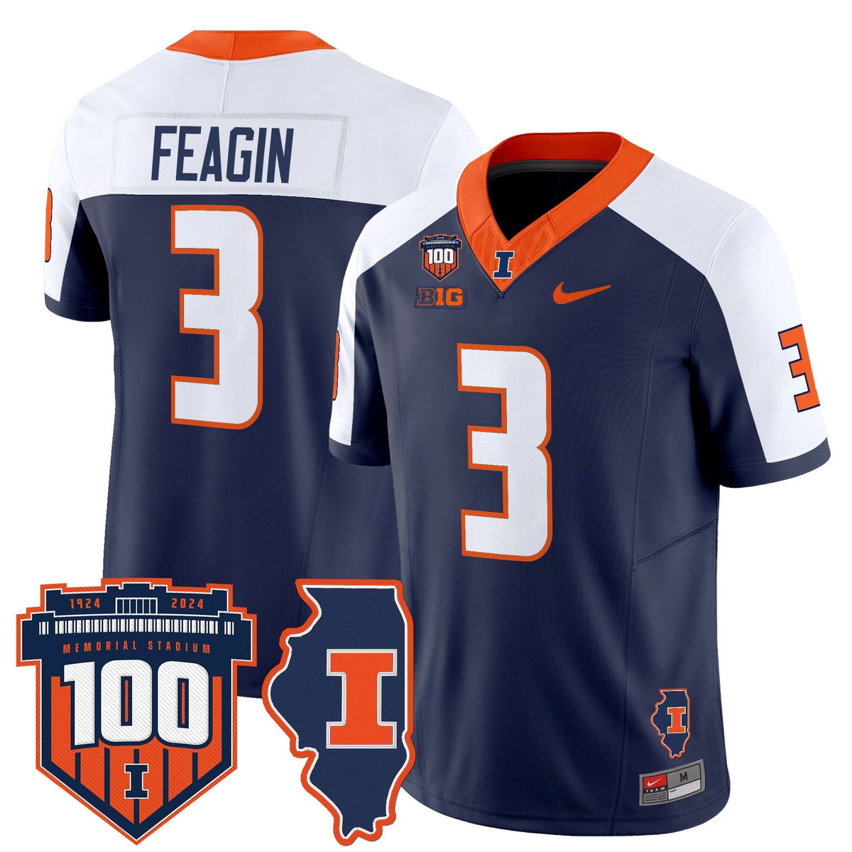 ILL 100th Memorial Stadium Patch Vapor Limited Jersey