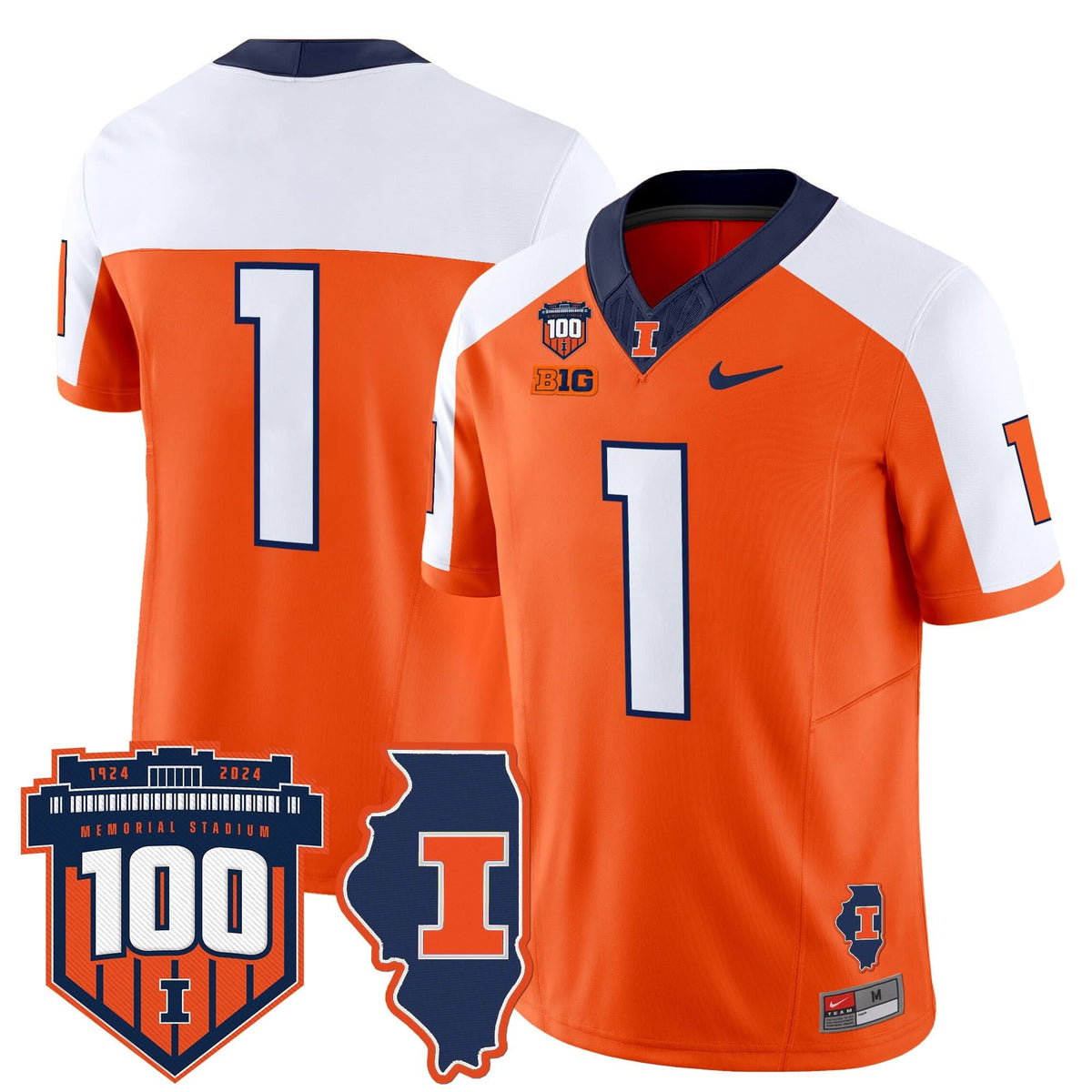 ILL 100th Memorial Stadium Patch Vapor Limited Jersey