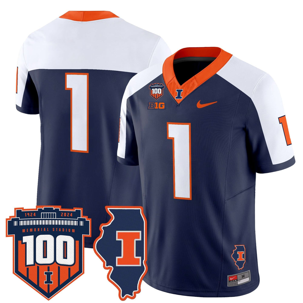 ILL 100th Memorial Stadium Patch Vapor Limited Jersey