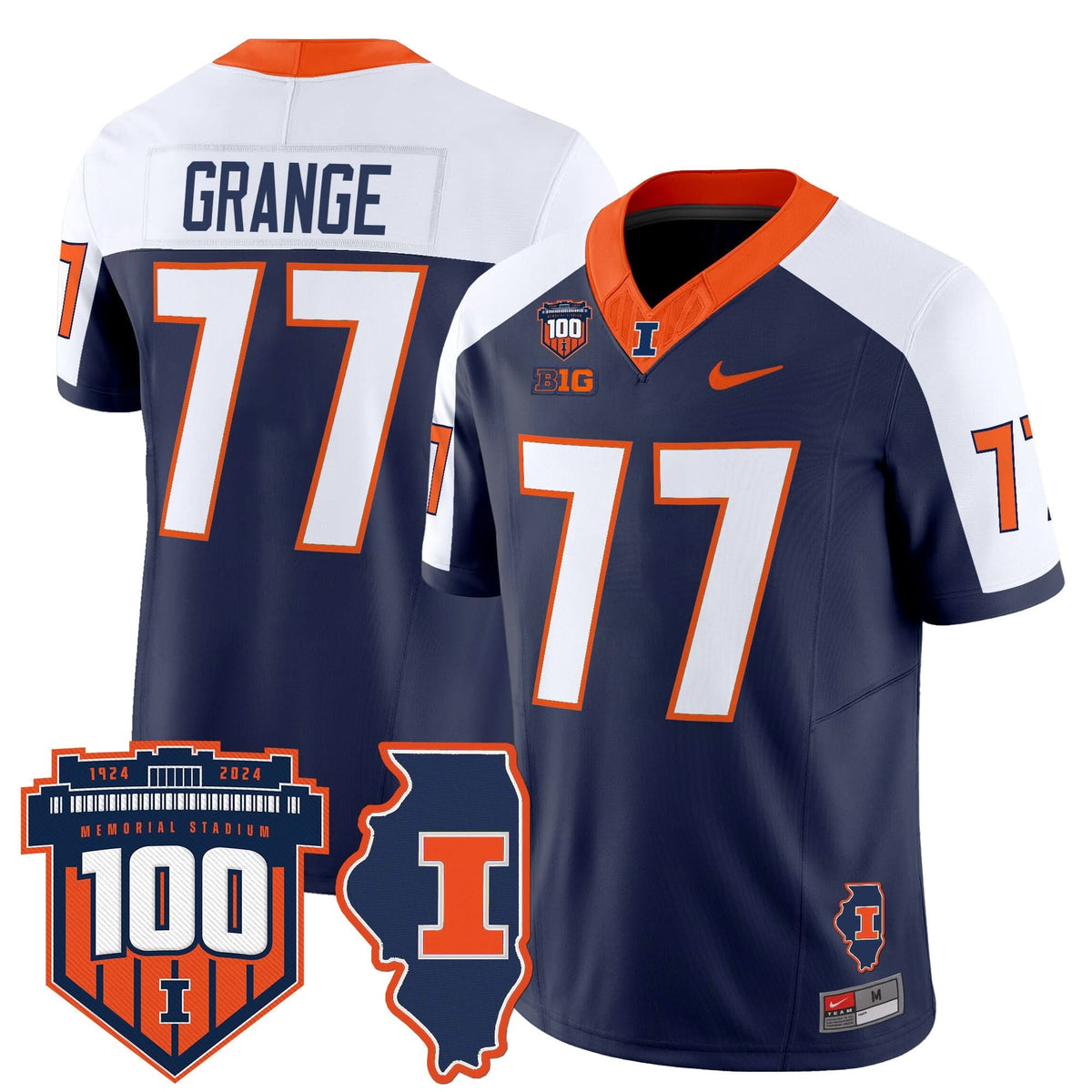 ILL 100th Memorial Stadium Patch Vapor Limited Jersey