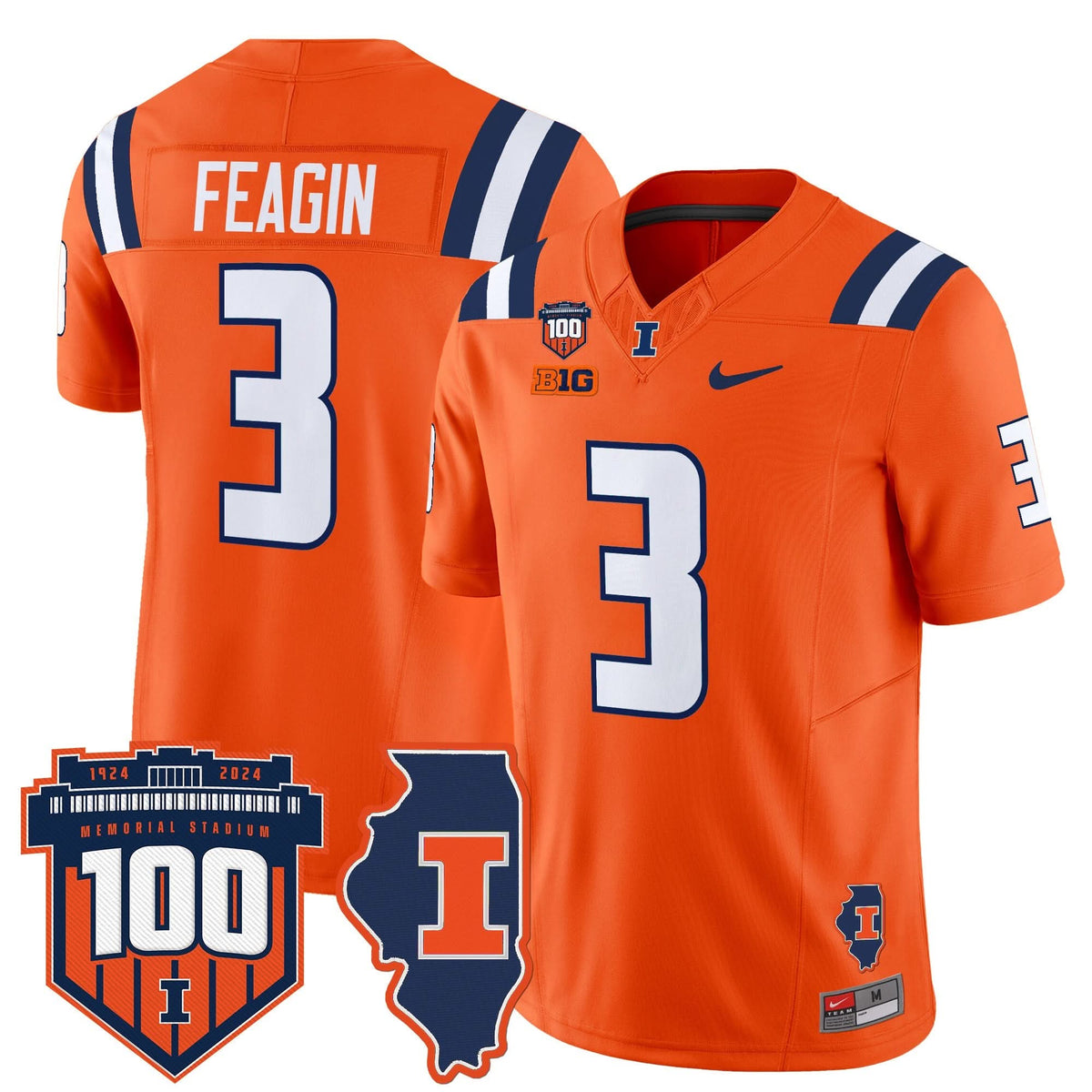 ILL 100th Memorial Stadium Patch Vapor Limited Jersey