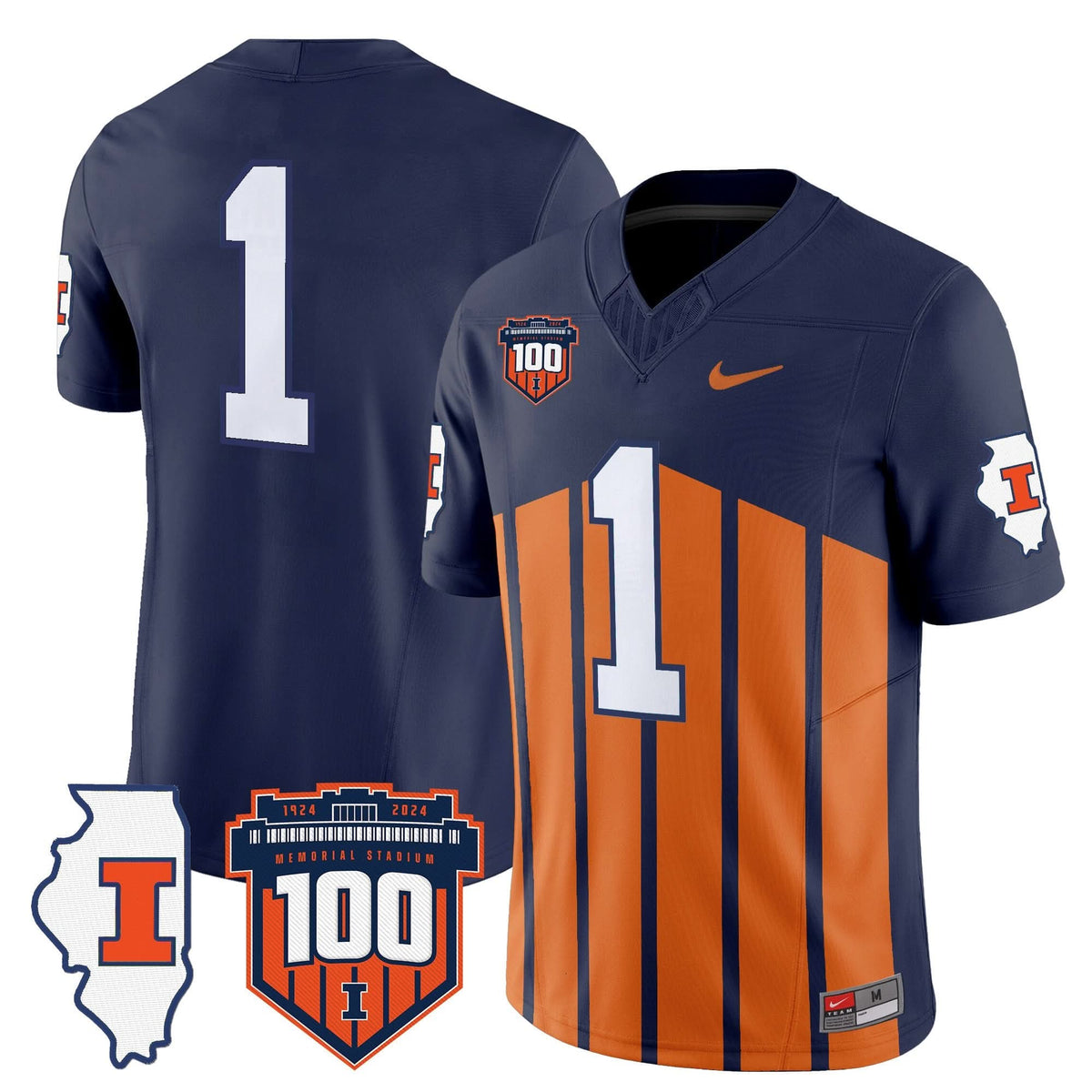 ILL 100th Memorial Stadium Patch Vapor Limited Jersey