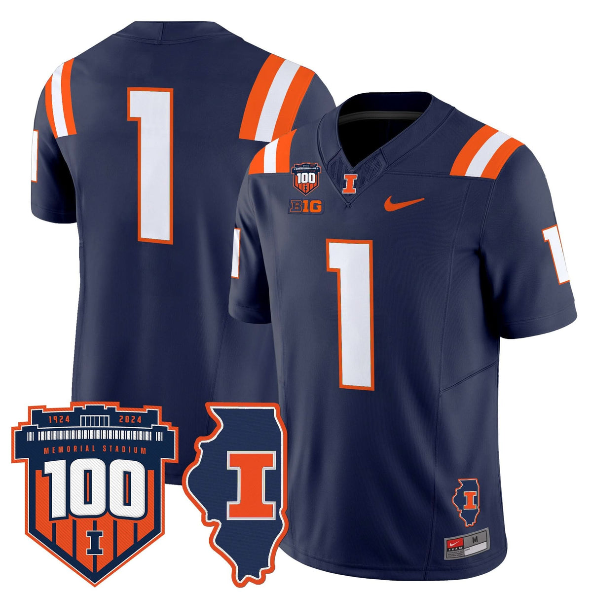 ILL 100th Memorial Stadium Patch Vapor Limited Jersey