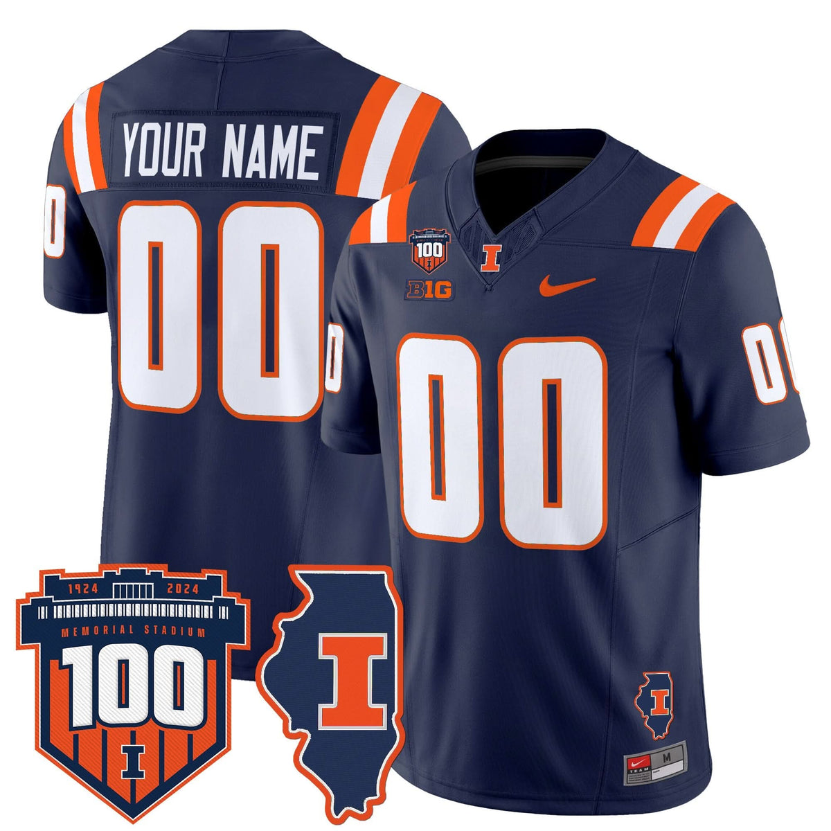 ILL 100th Memorial Stadium Patch Vapor Limited Custom Jersey