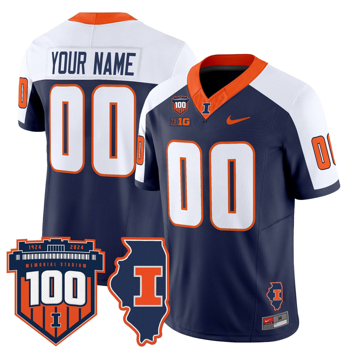 ILL 100th Memorial Stadium Patch Vapor Limited Custom Jersey