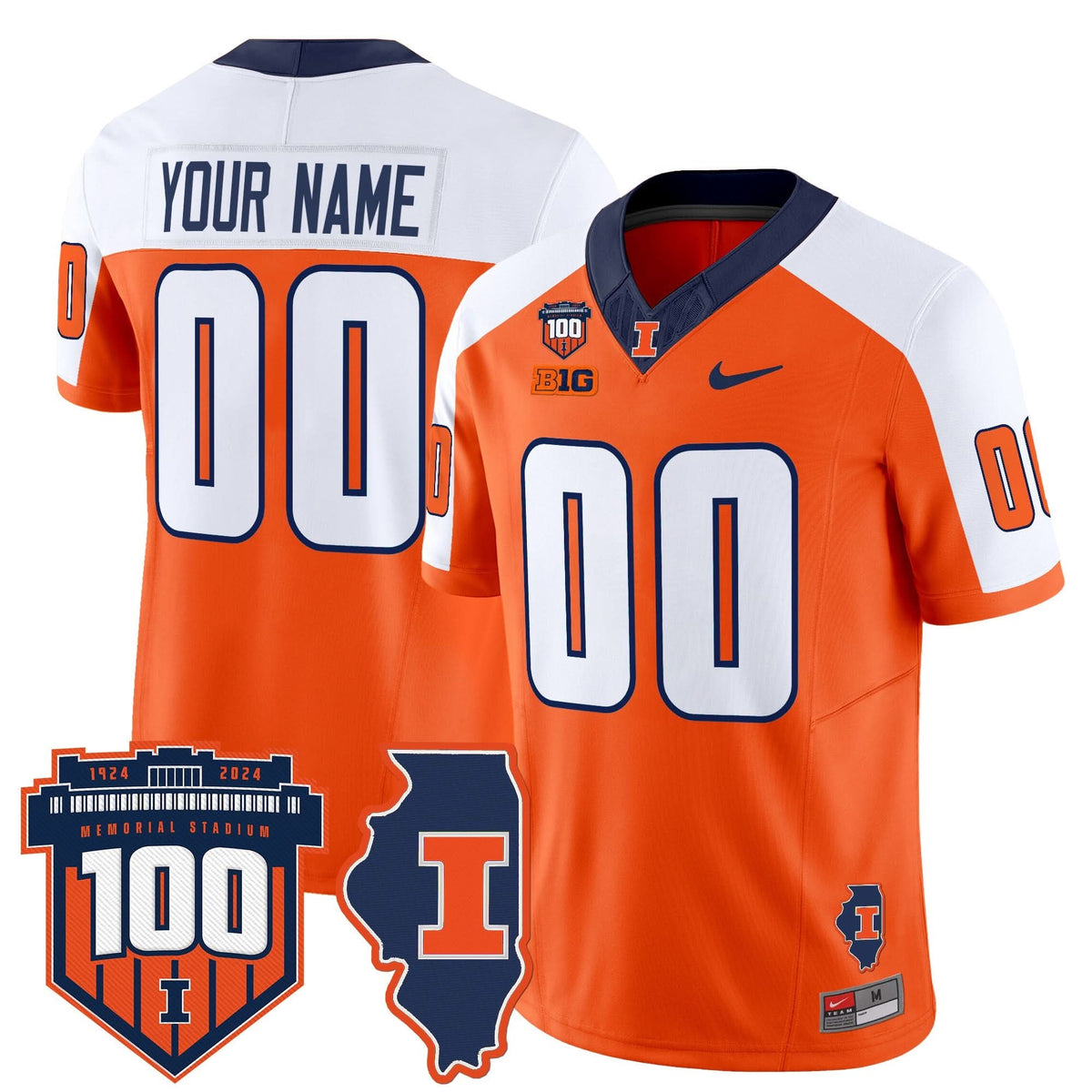 ILL 100th Memorial Stadium Patch Vapor Limited Custom Jersey