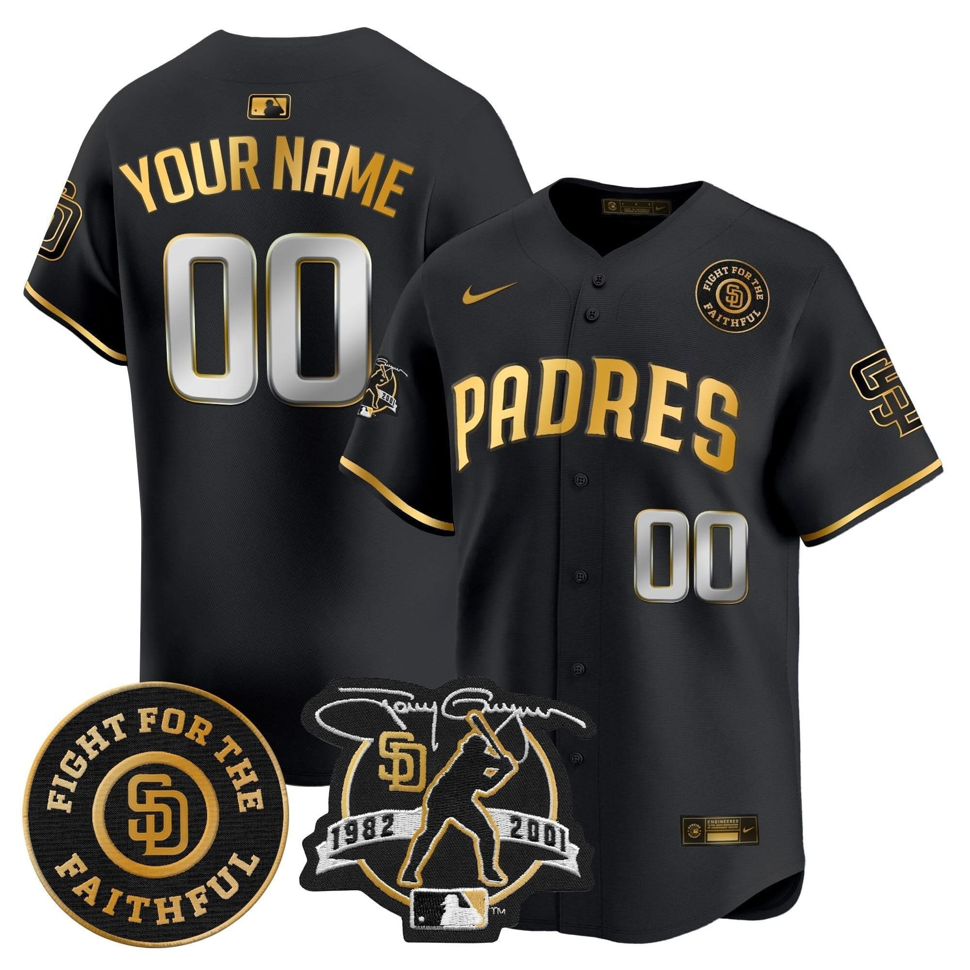 SDP Tony Gwynn & Faithful Patch Vapor Premier Limited Custom Jersey – Stitched