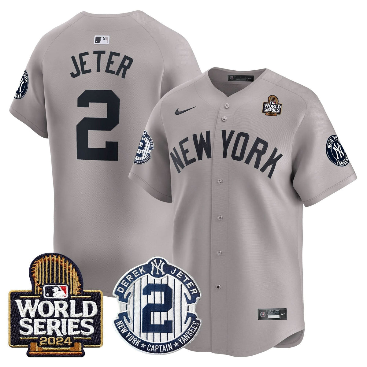 NYY Derek Jeter Patch 2024 World Series Vapor Premier Limited Jersey - Stitched