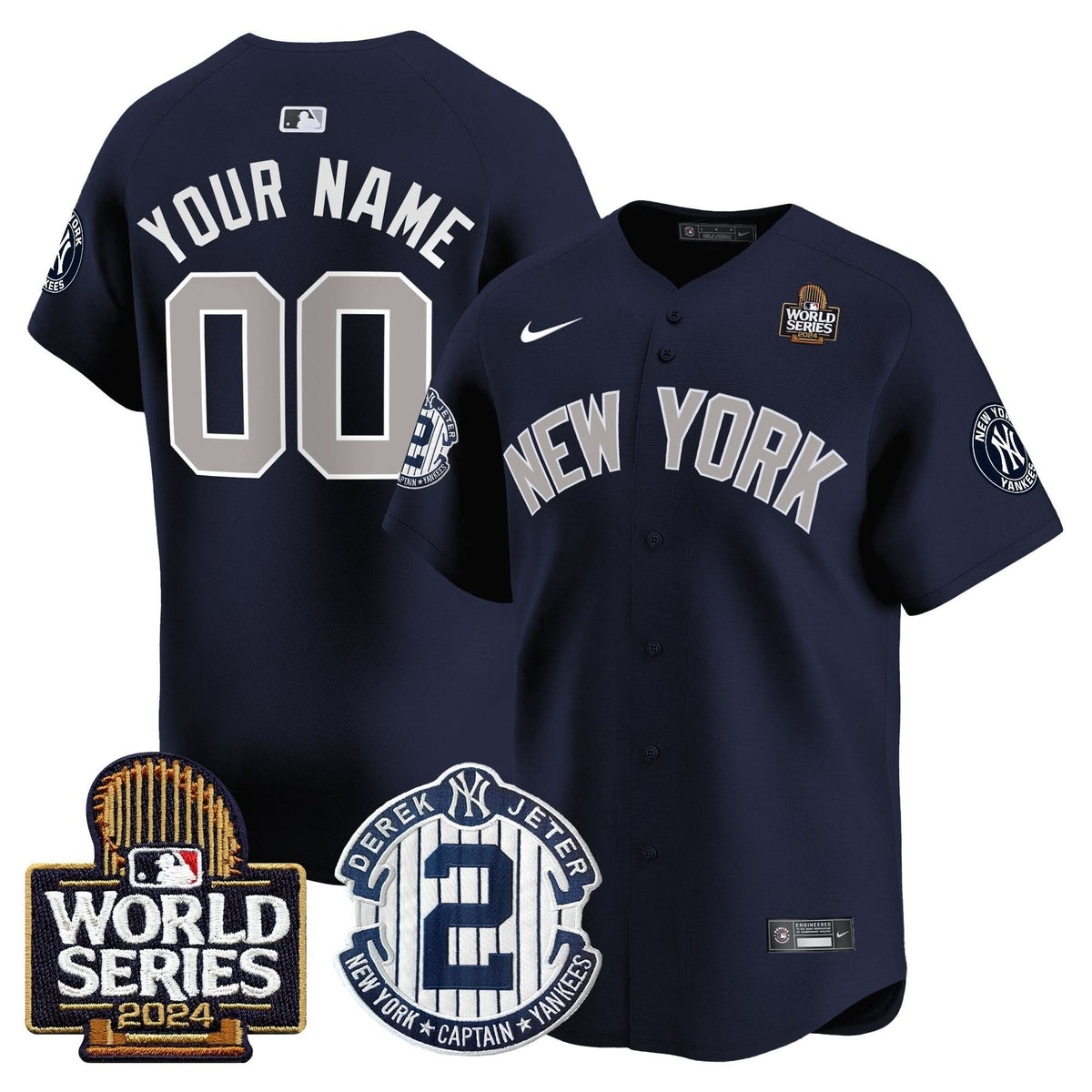 NYY Derek Jeter Patch 2024 World Series Vapor Premier Limited Custom Jersey - Stitched