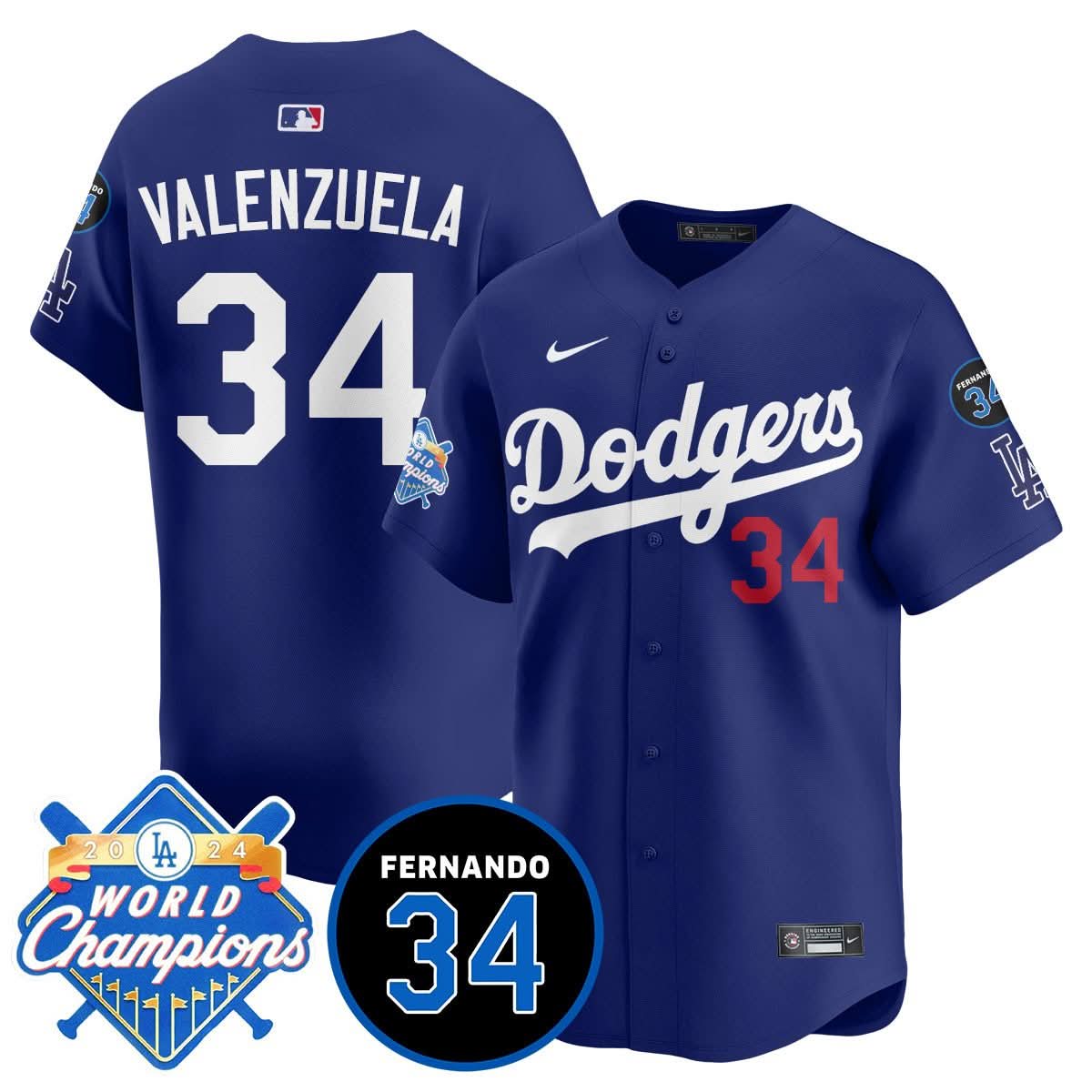 LA LAD - World Series Champions 2024/Fernando Valenzuela Memorial Jersey - Stitched