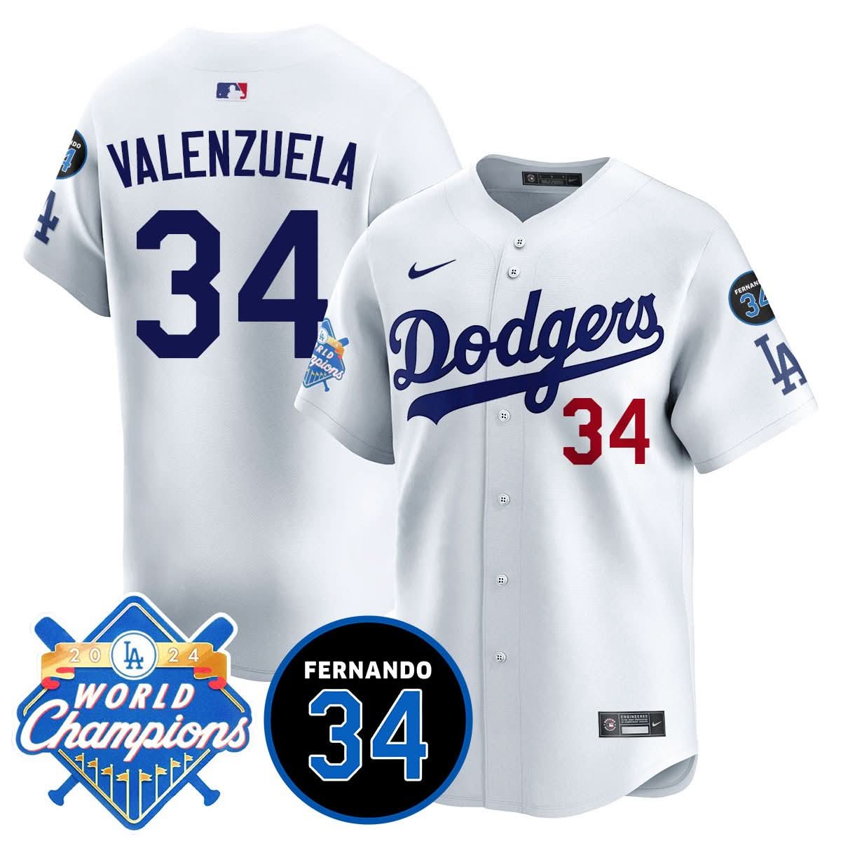 LA LAD - World Series Champions 2024/Fernando Valenzuela Memorial Jersey - Stitched