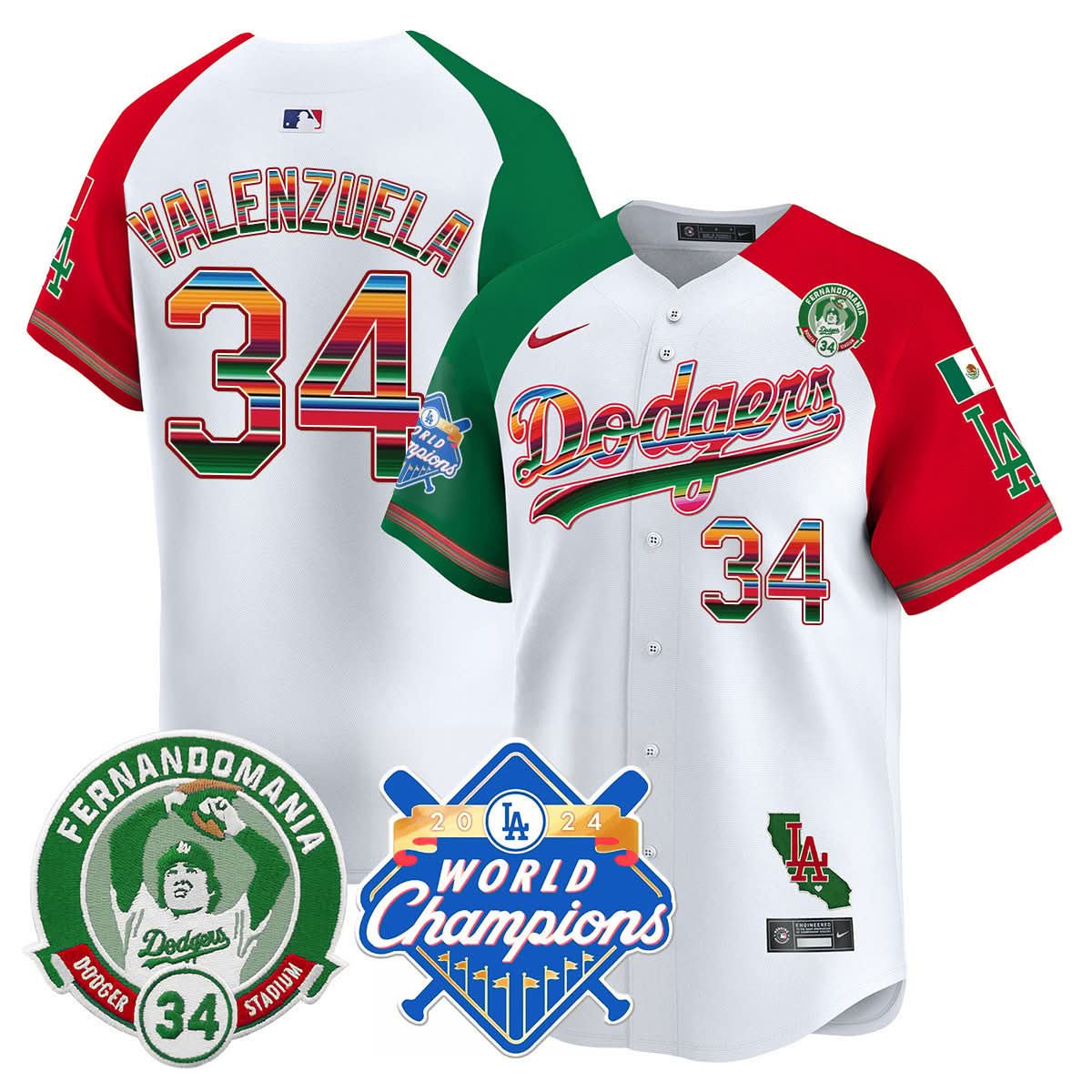 LAD Mexico Fernando Memorial & 2024 World Series Champions Patch Jersey - Stitched
