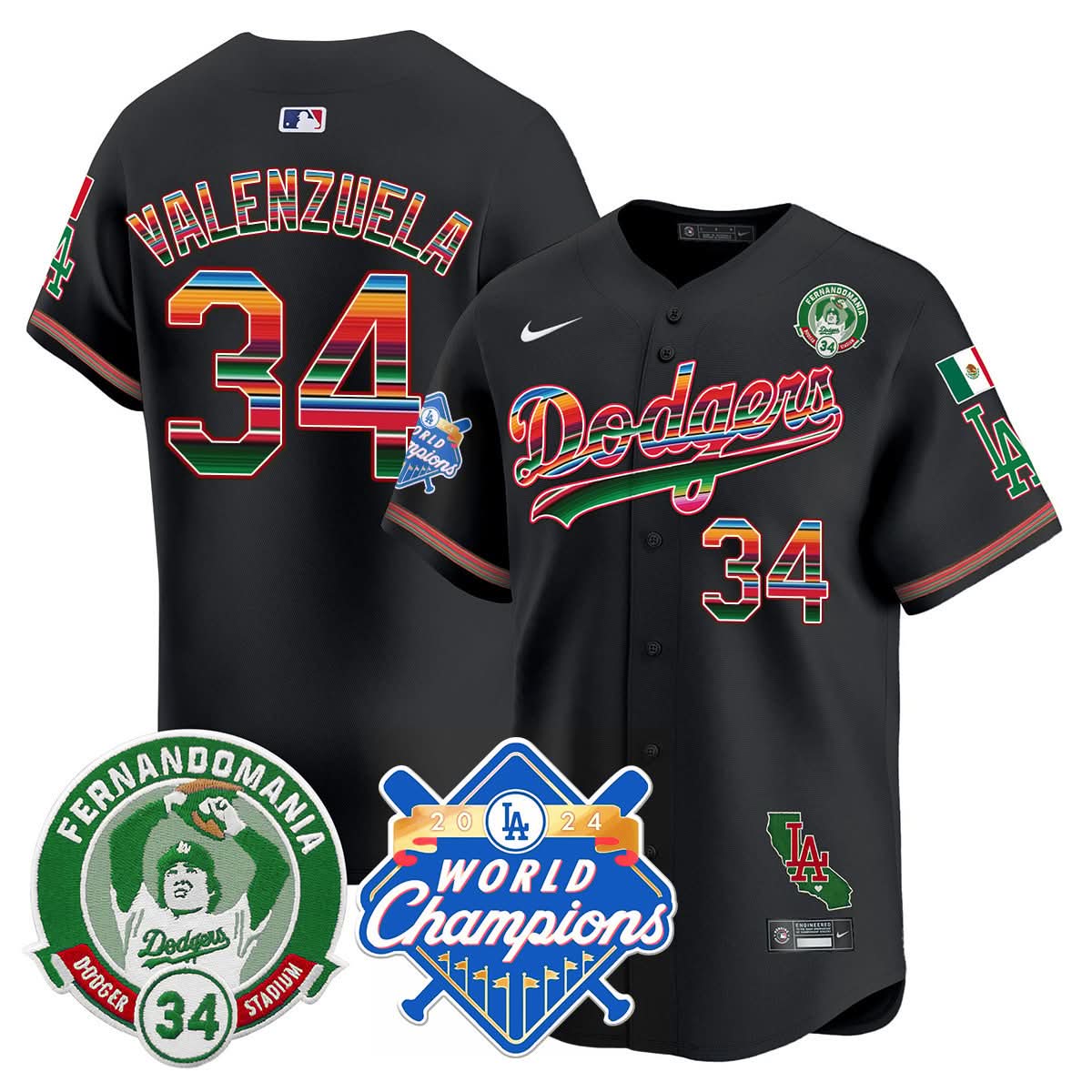 LAD Mexico Fernando Memorial & 2024 World Series Champions Patch Jersey - Stitched