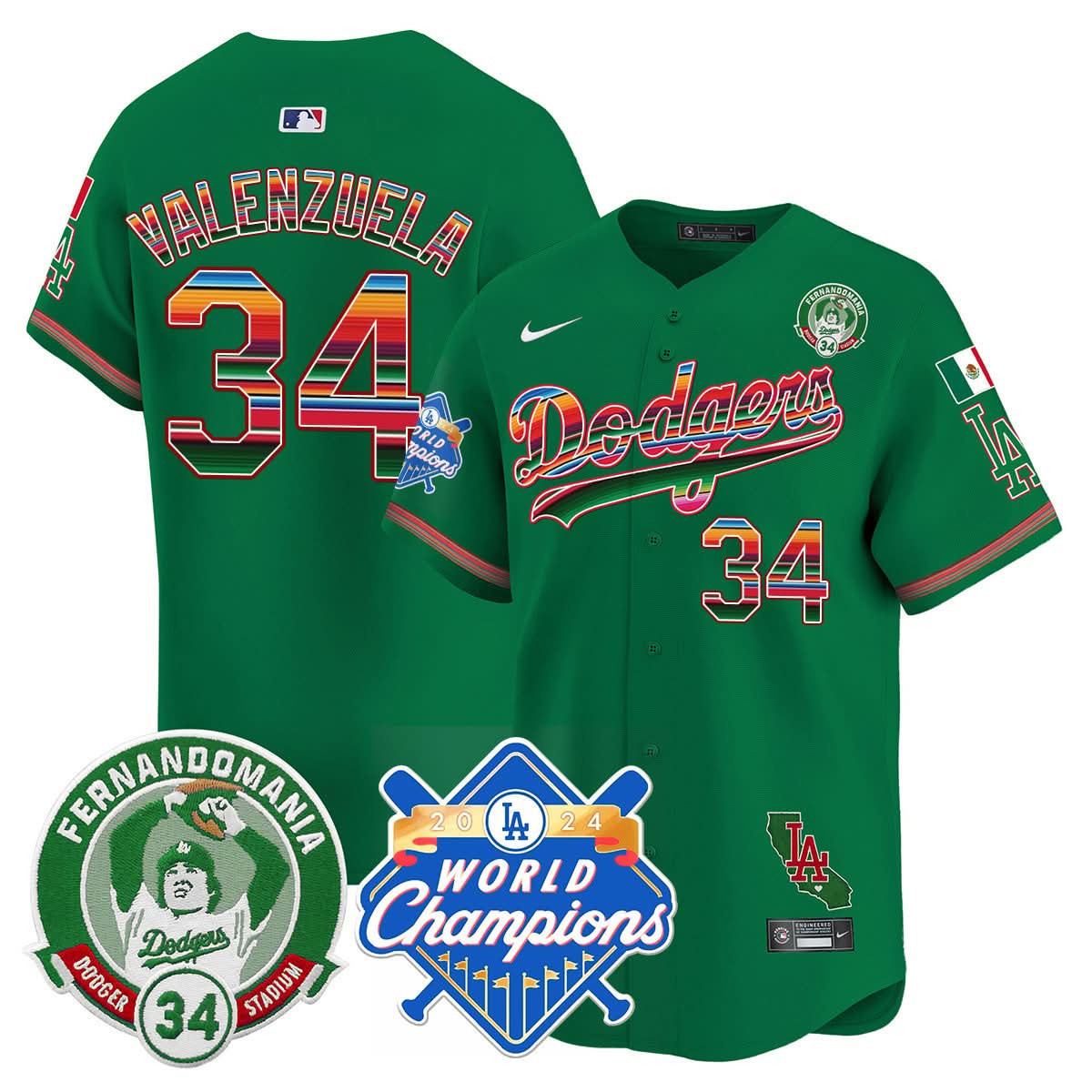 LAD Mexico Fernando Memorial & 2024 World Series Champions Patch Jersey - Stitched