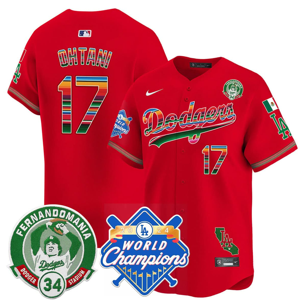 LAD Mexico Fernando Memorial & 2024 World Series Champions Patch Jersey - Stitched