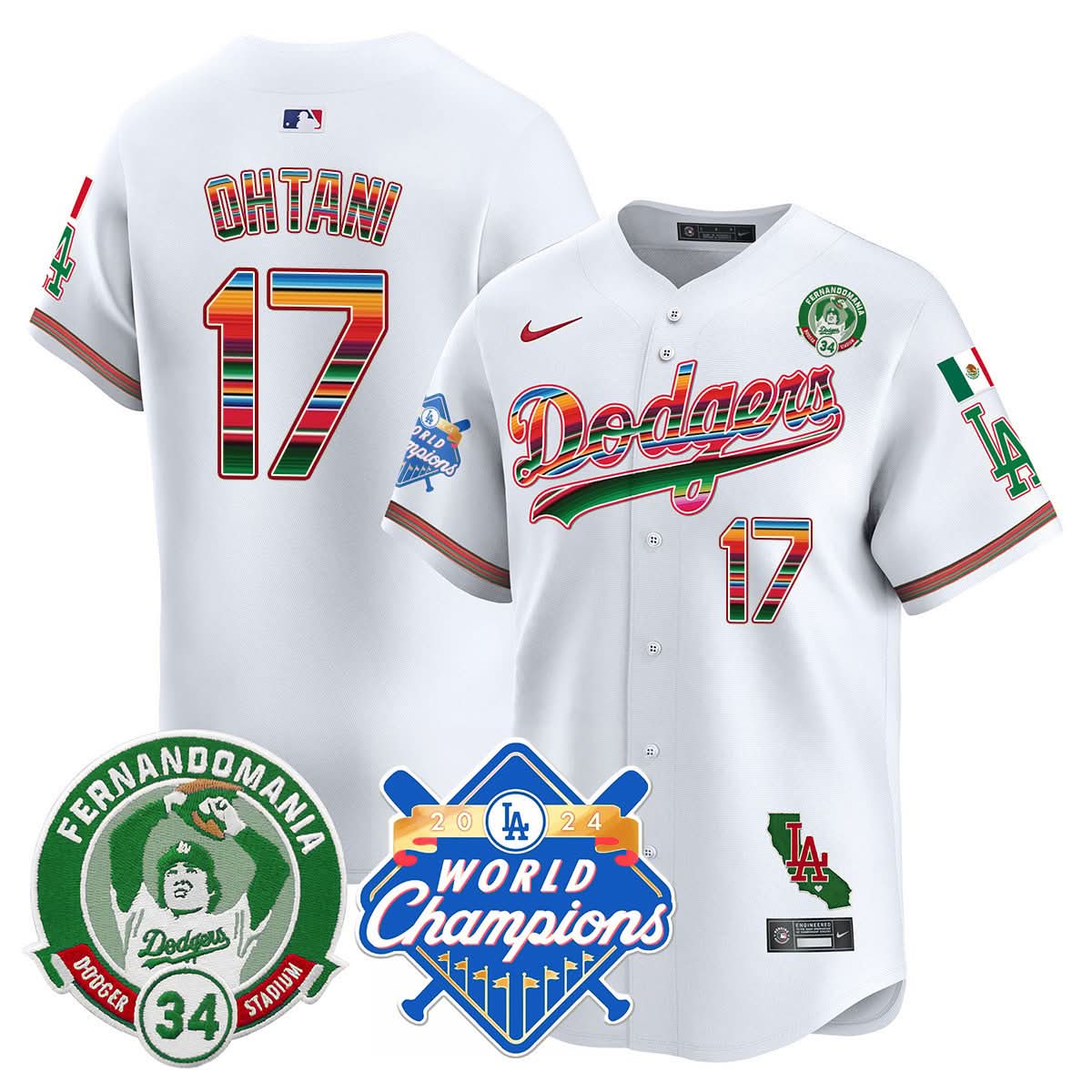 LAD Mexico Fernando Memorial & 2024 World Series Champions Patch Jersey - Stitched