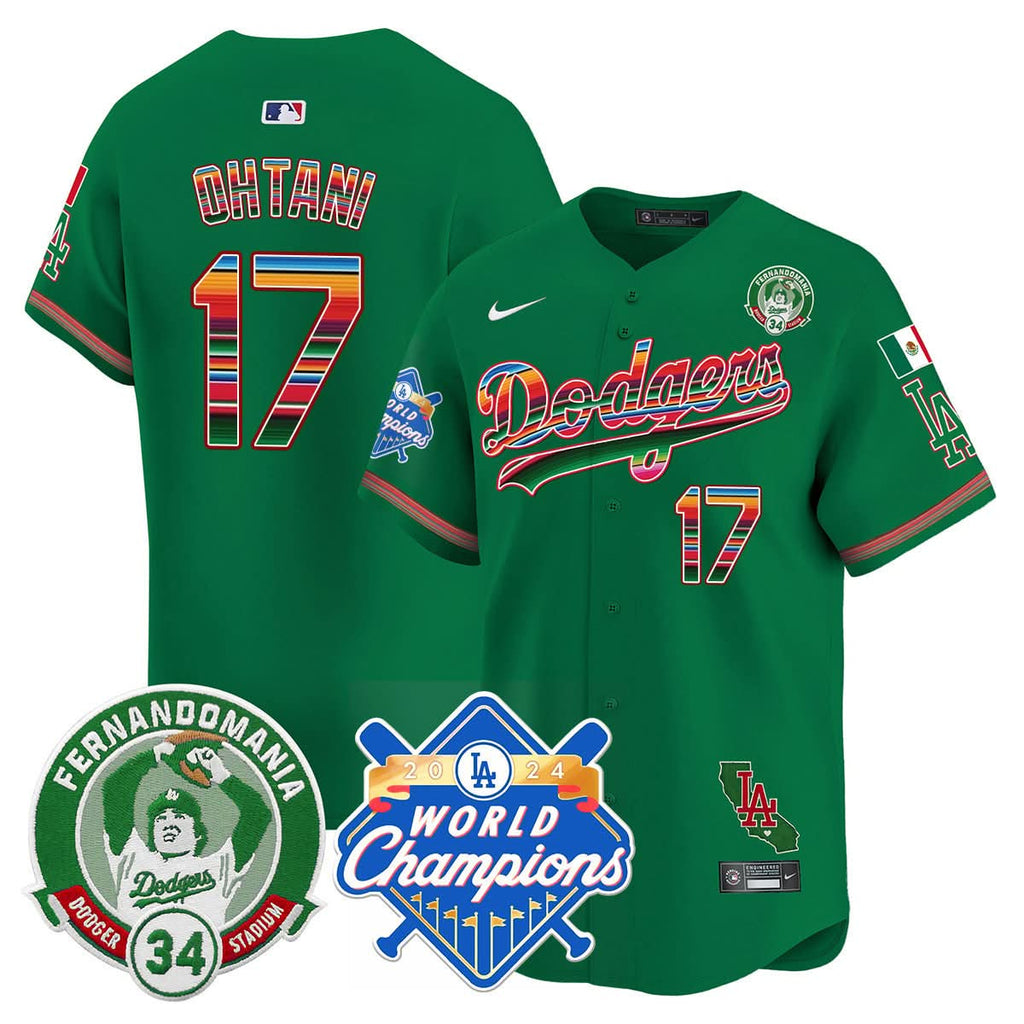 LAD Mexico Fernando Memorial & 2024 World Series Champions Patch Jersey - Stitched