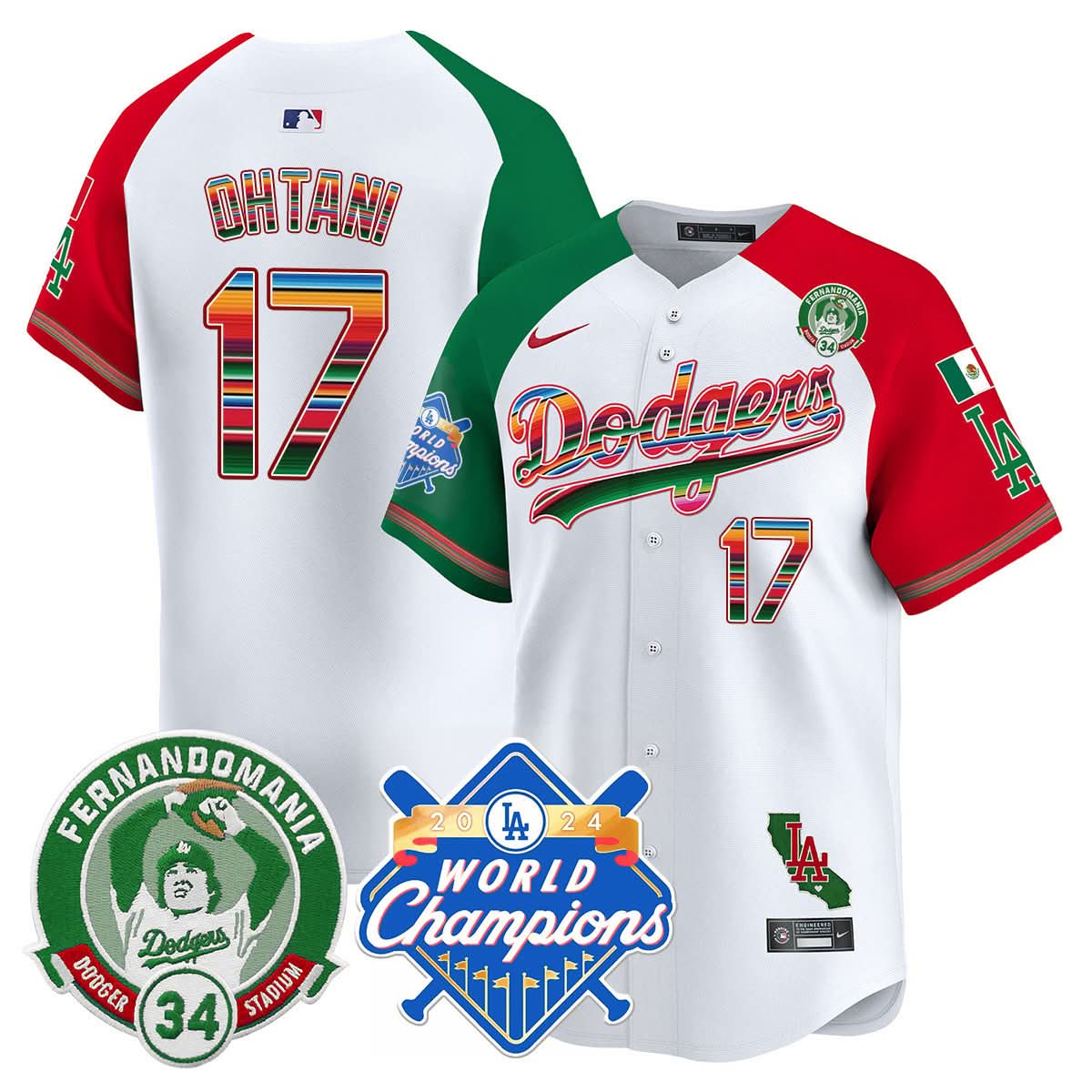 LAD Mexico Fernando Memorial & 2024 World Series Champions Patch Jersey - Stitched