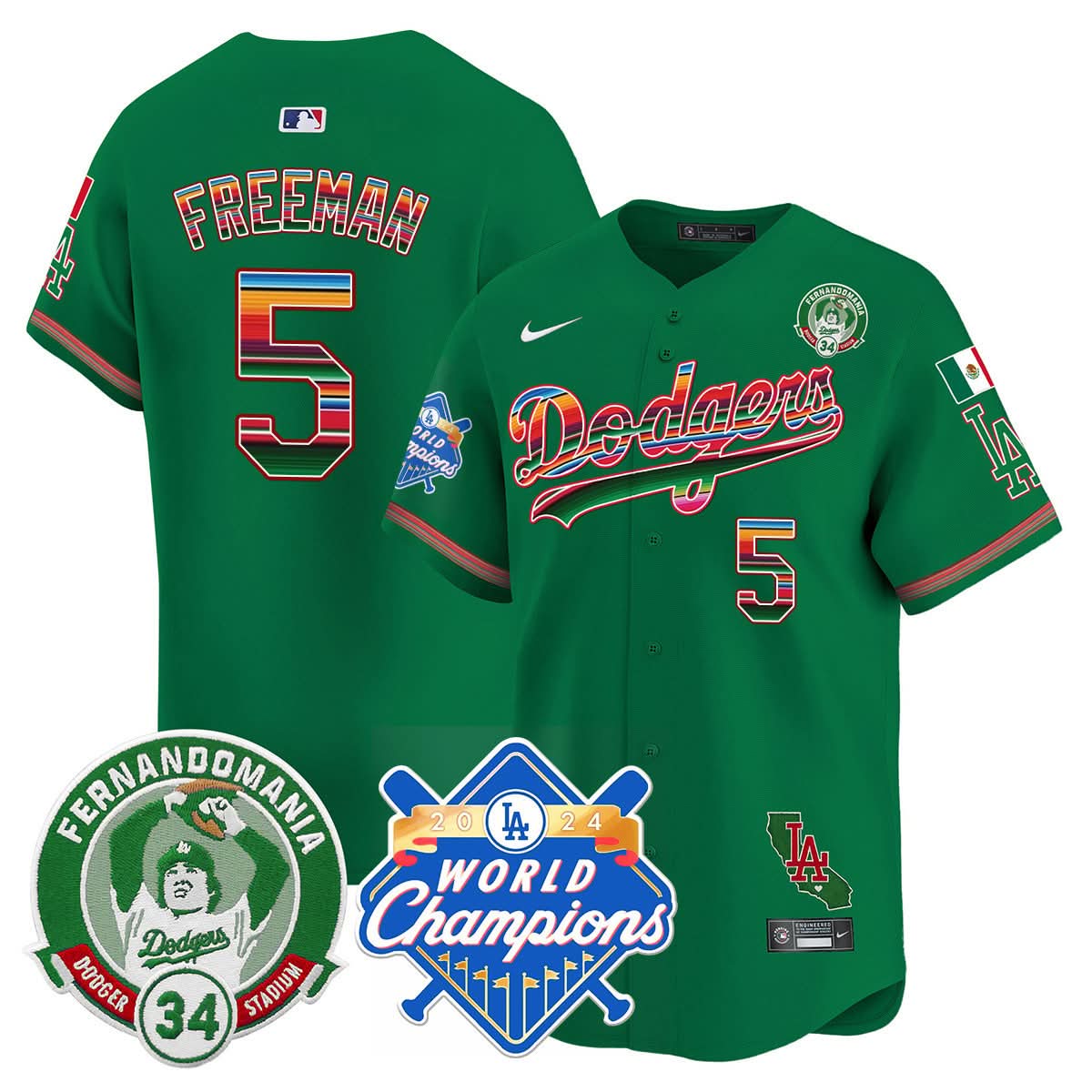 LAD Mexico Fernando Memorial & 2024 World Series Champions Patch Jersey - Stitched