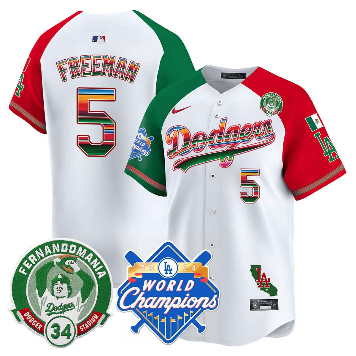 LAD Mexico Fernando Memorial & 2024 World Series Champions Patch Jersey - Stitched