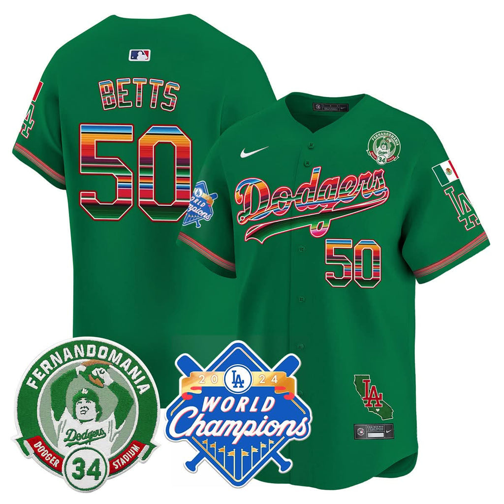 LAD Mexico Fernando Memorial & 2024 World Series Champions Patch Jersey - Stitched