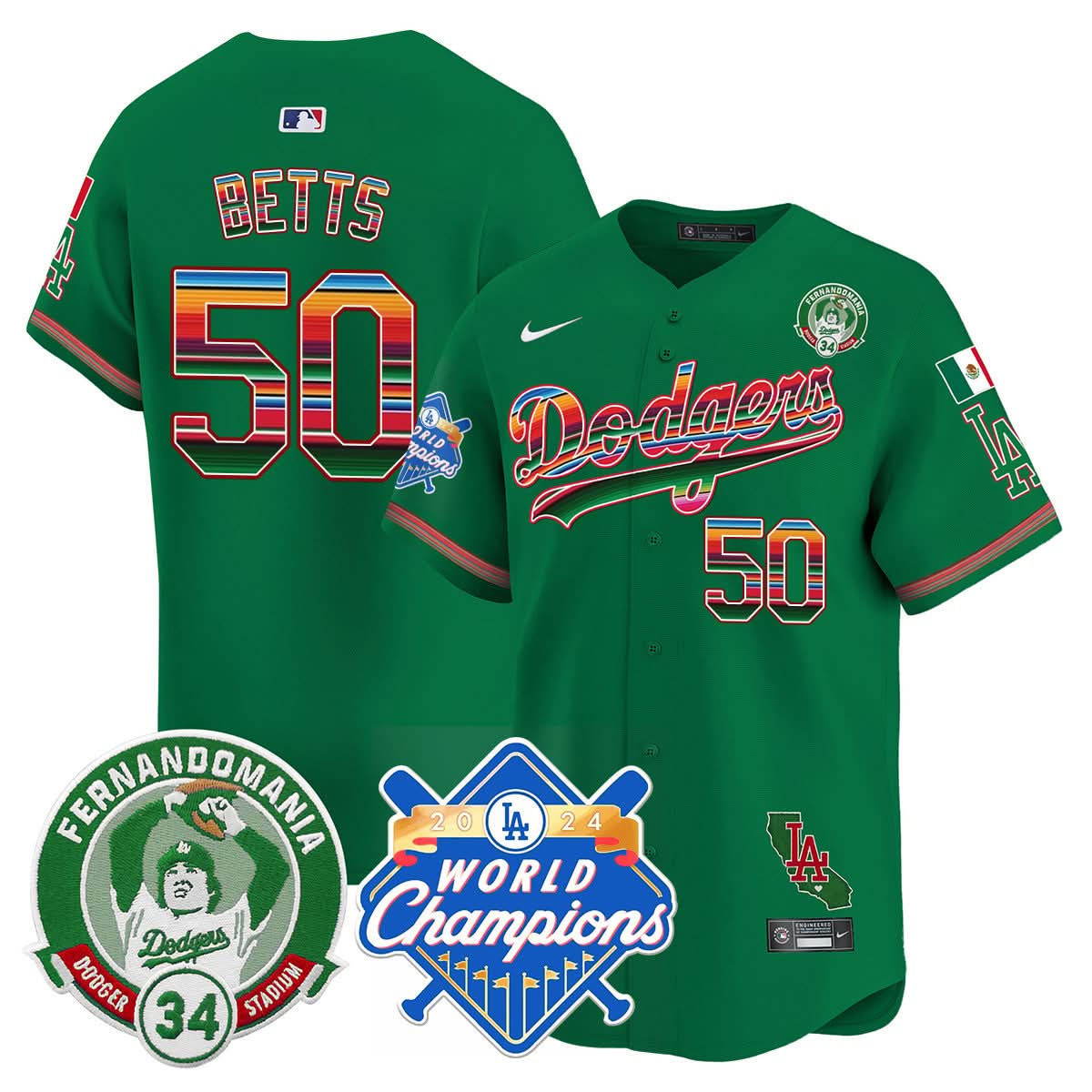 LAD Mexico Fernando Memorial & 2024 World Series Champions Patch Jersey - Stitched