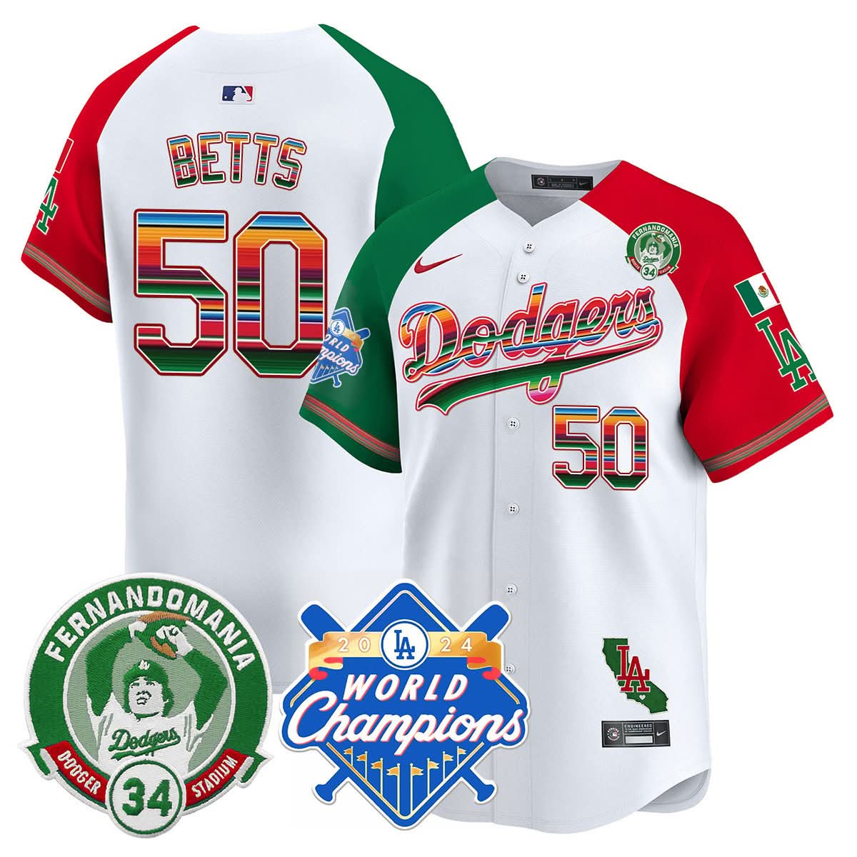 LAD Mexico Fernando Memorial & 2024 World Series Champions Patch Jersey - Stitched