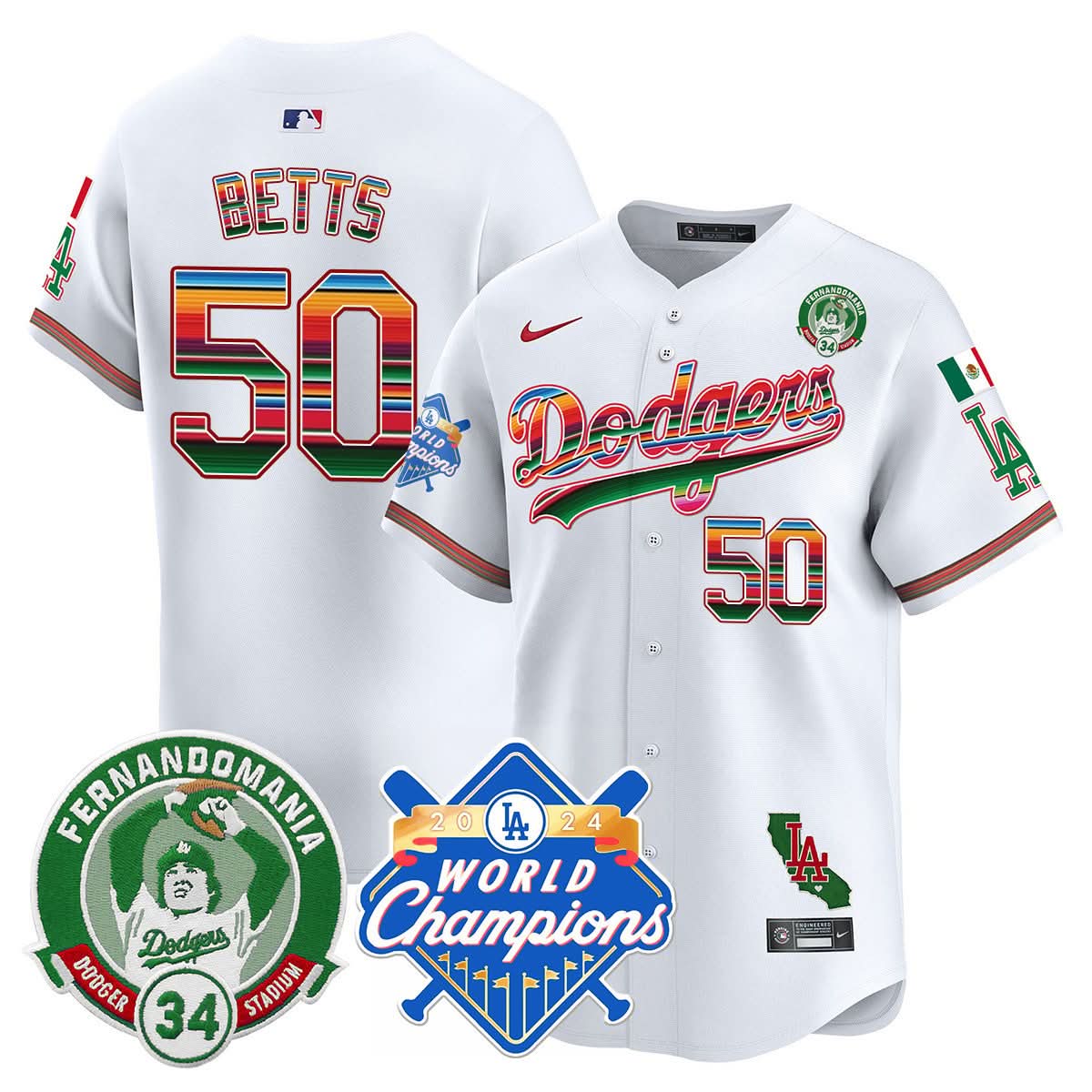 LAD Mexico Fernando Memorial & 2024 World Series Champions Patch Jersey - Stitched